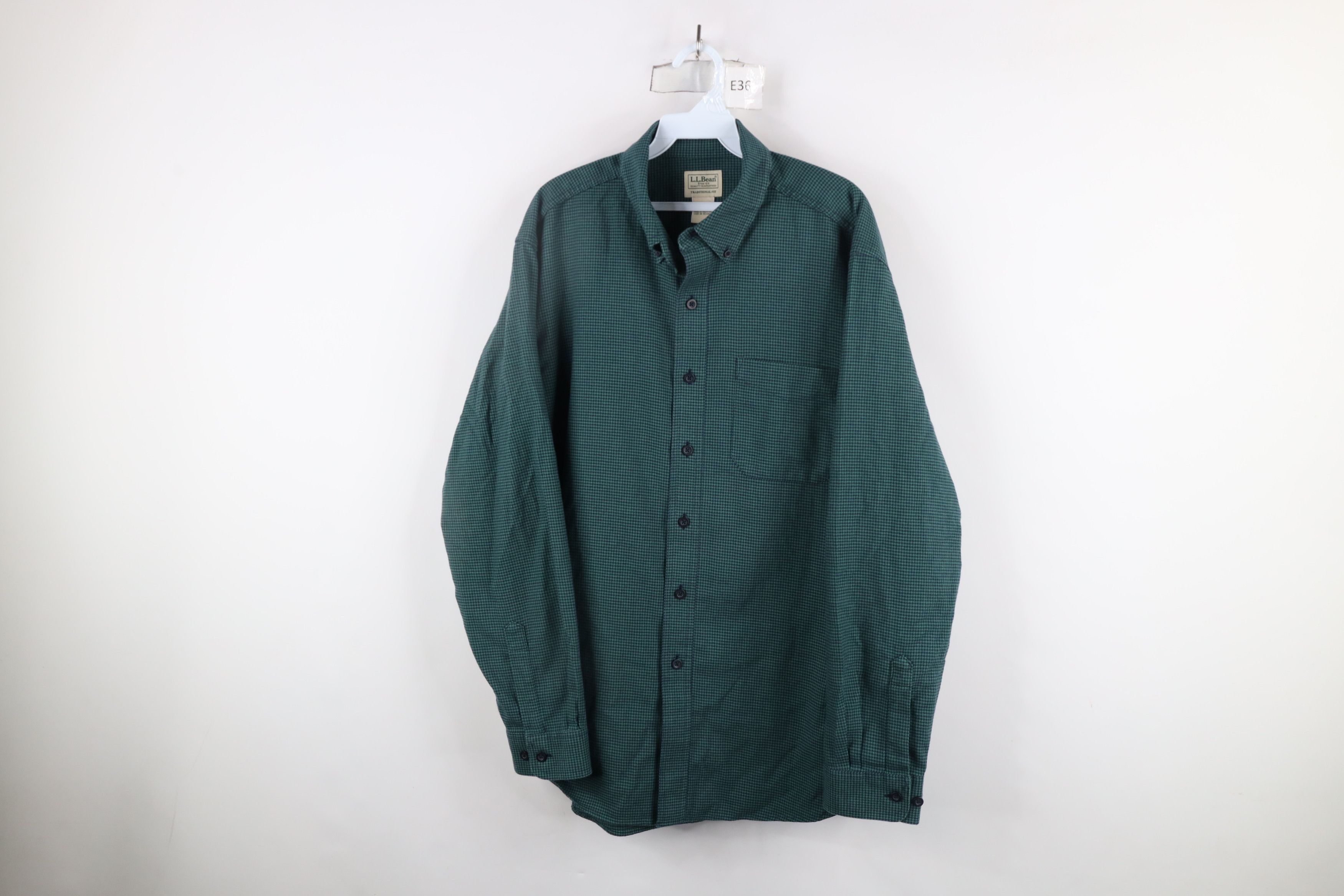 L.L. Bean × Vintage Vintage LL Bean Houndstooth Collared Button Down Shirt Green Size US L / EU 52-54 / 3 - 1 Thumbnail
