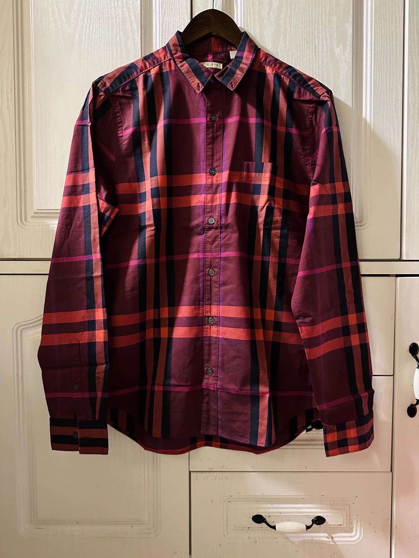 Burberry BURBERRY Men's Red Black Purple Tartan Shirt M 98 New Size US M / EU 48-50 / 2 - 1 Thumbnail