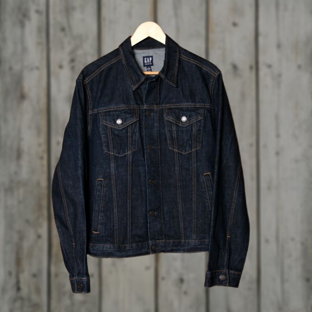 Gap VINTAGE Gap Denim Icon Dark Wash Blue Jean Trucker Jacket Men's M Sz. M Blue Denim Jacket Mens Size US 31 - 1 Thumbnail