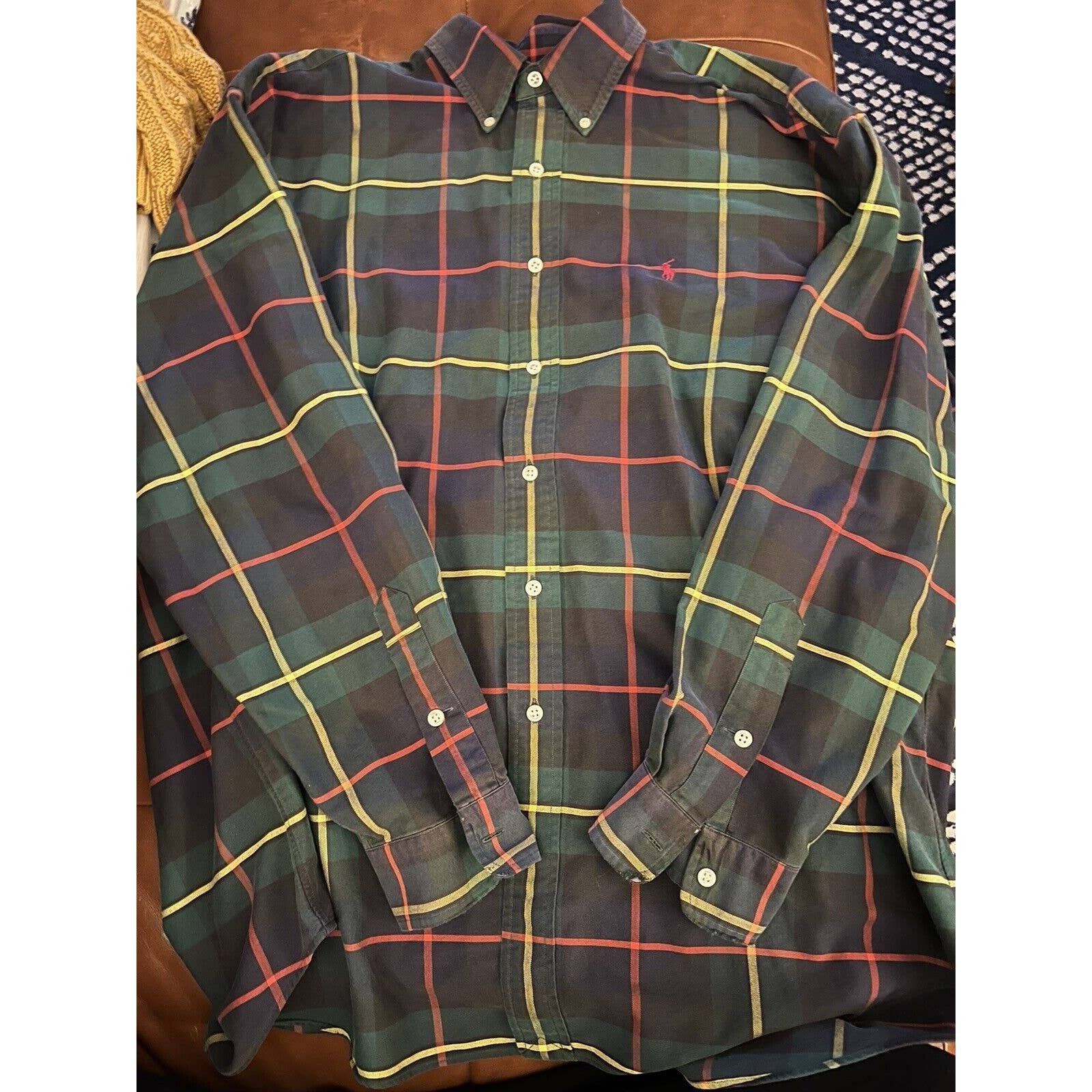 image of Polo Ralph Laurent Shirt Blake Button Up Green Tartan Plaid, Men's (Size XL)