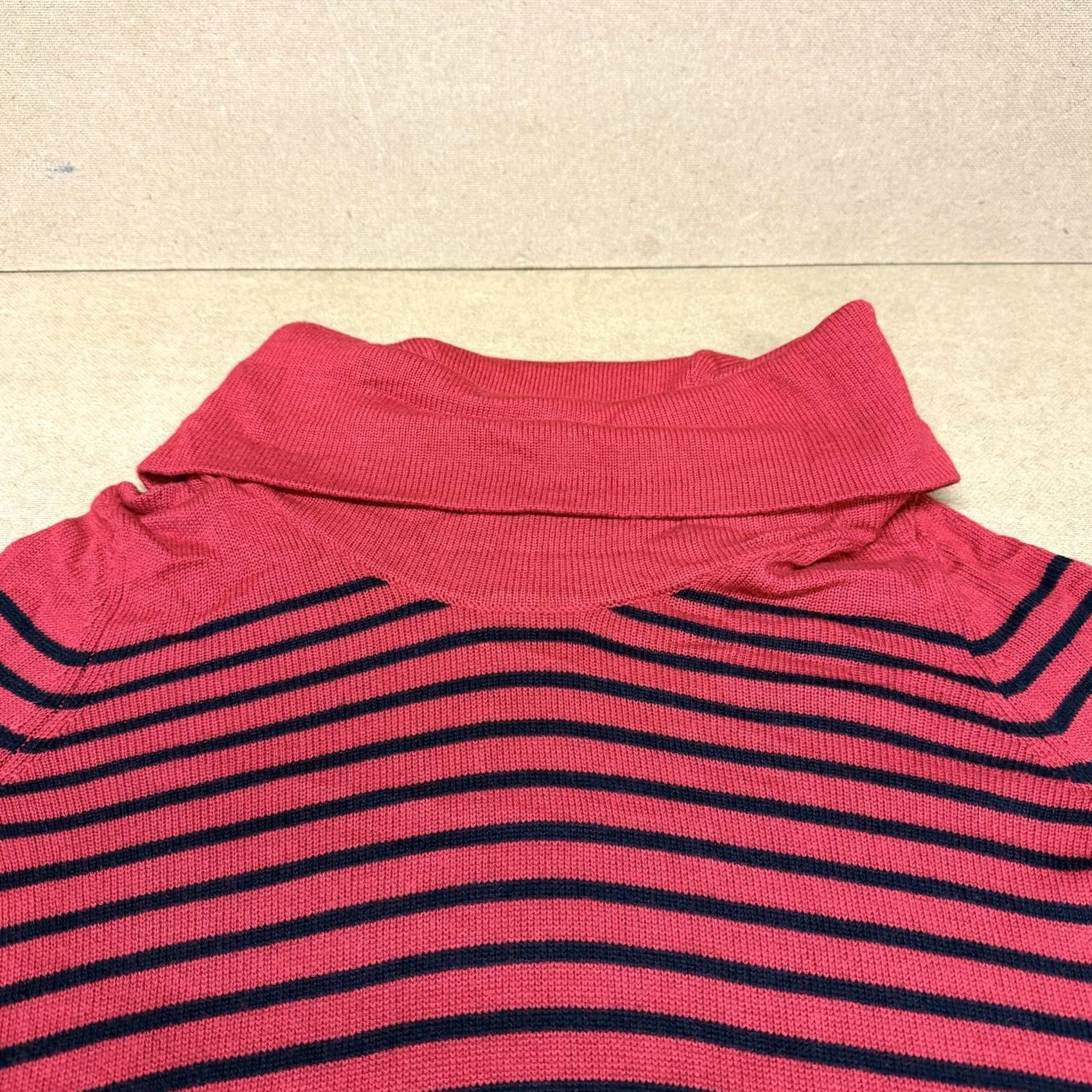 Ralph Lauren Lauren Ralph Lauren Sweater Womens Large Red Stripe Cowl Neck Button Cuff Knit Size L / US 10 / IT 46 - 2 Thumbnail
