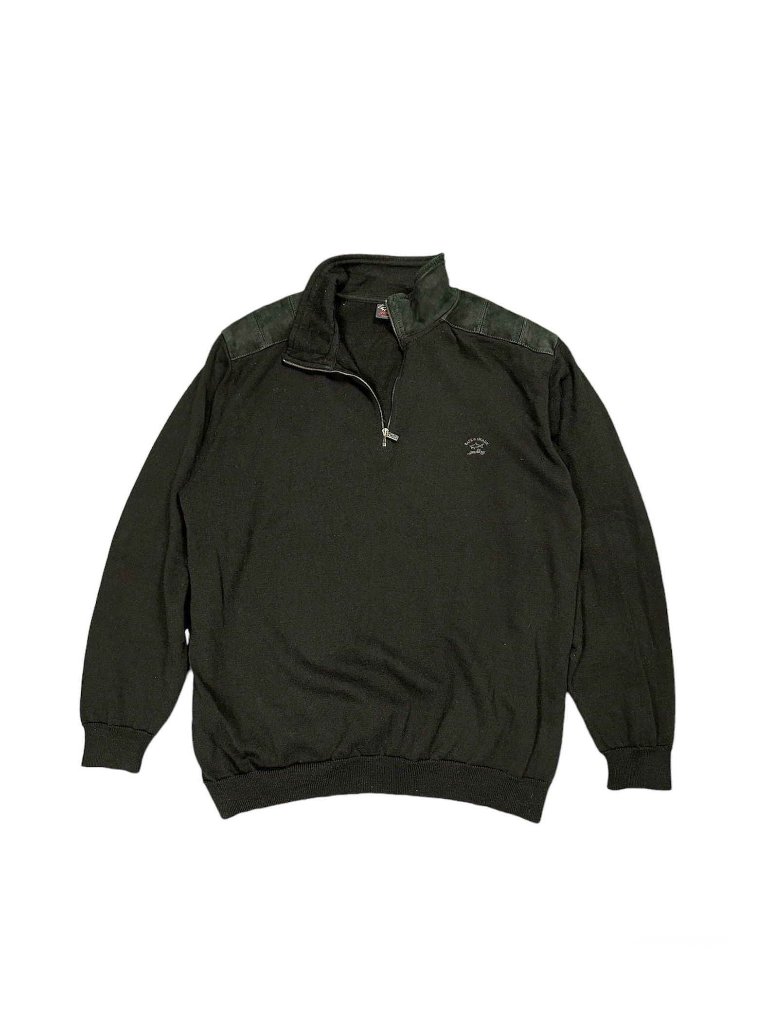 image of Paul Shark Classic Fit Wool + Leather Pieces Jumper Sweater in Black, Men's (Size Large)