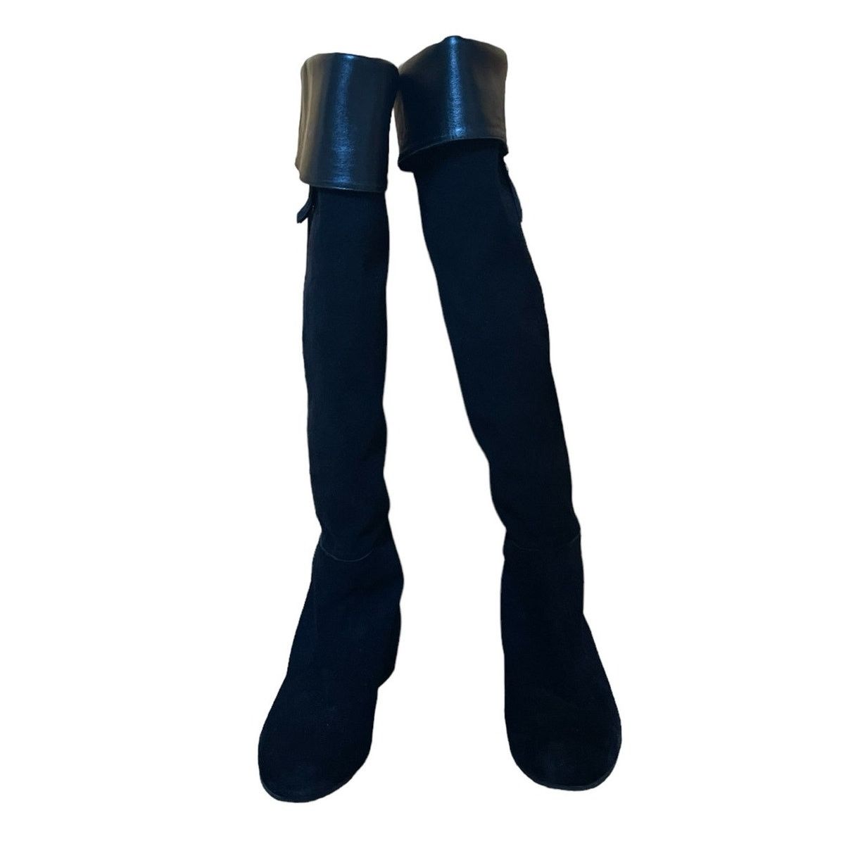 Stuart Weitzman Stuart Weitzman Over the Knee Black Leather Suede Boots 7.5 Size US 7.5 / IT 37.5 - 6 Thumbnail