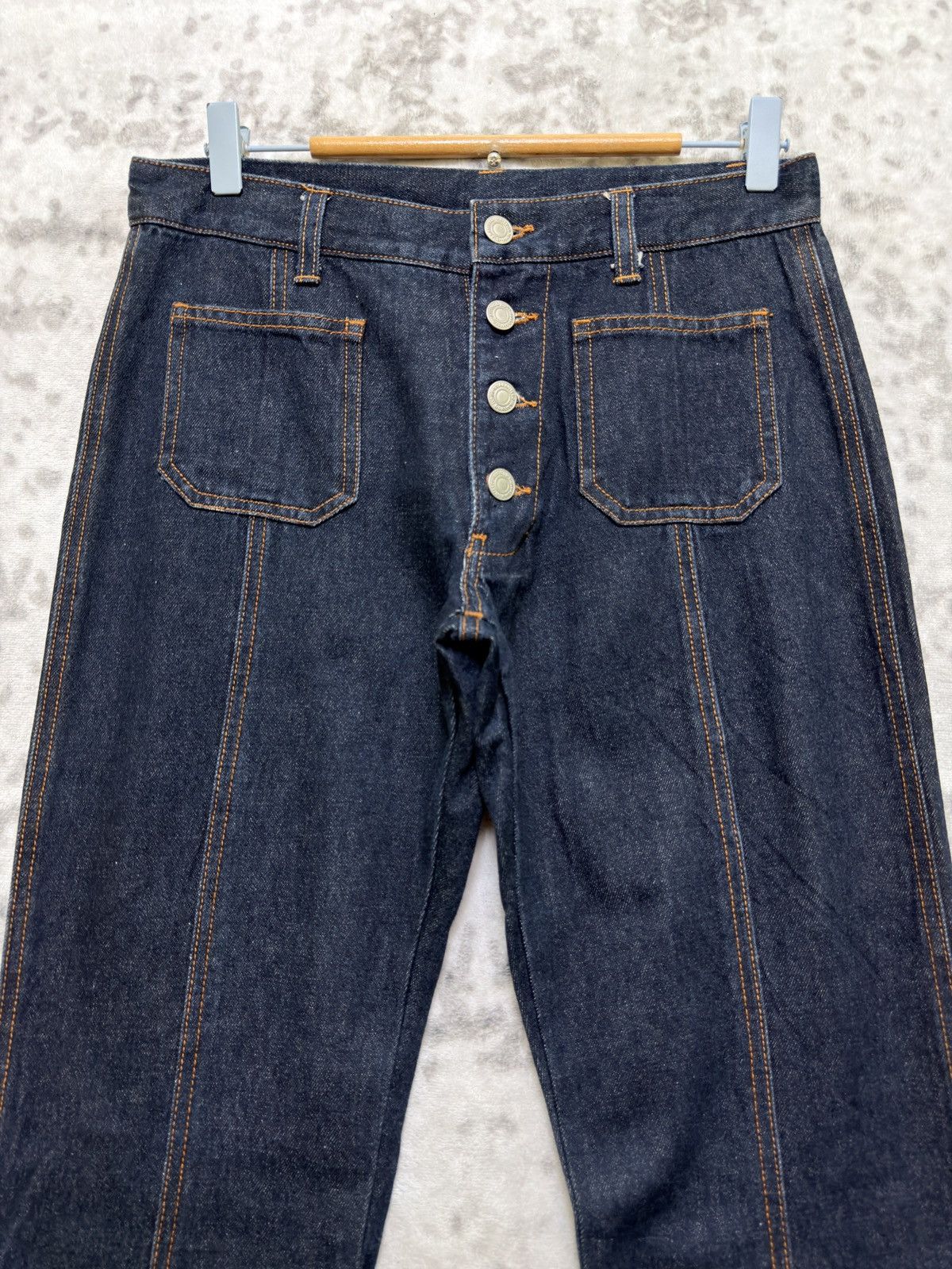 Japanese Brand Vintage Bell Bottom Flare Denim Retro High Waist Button Fly Size US 28 / EU 44 - 3 Thumbnail