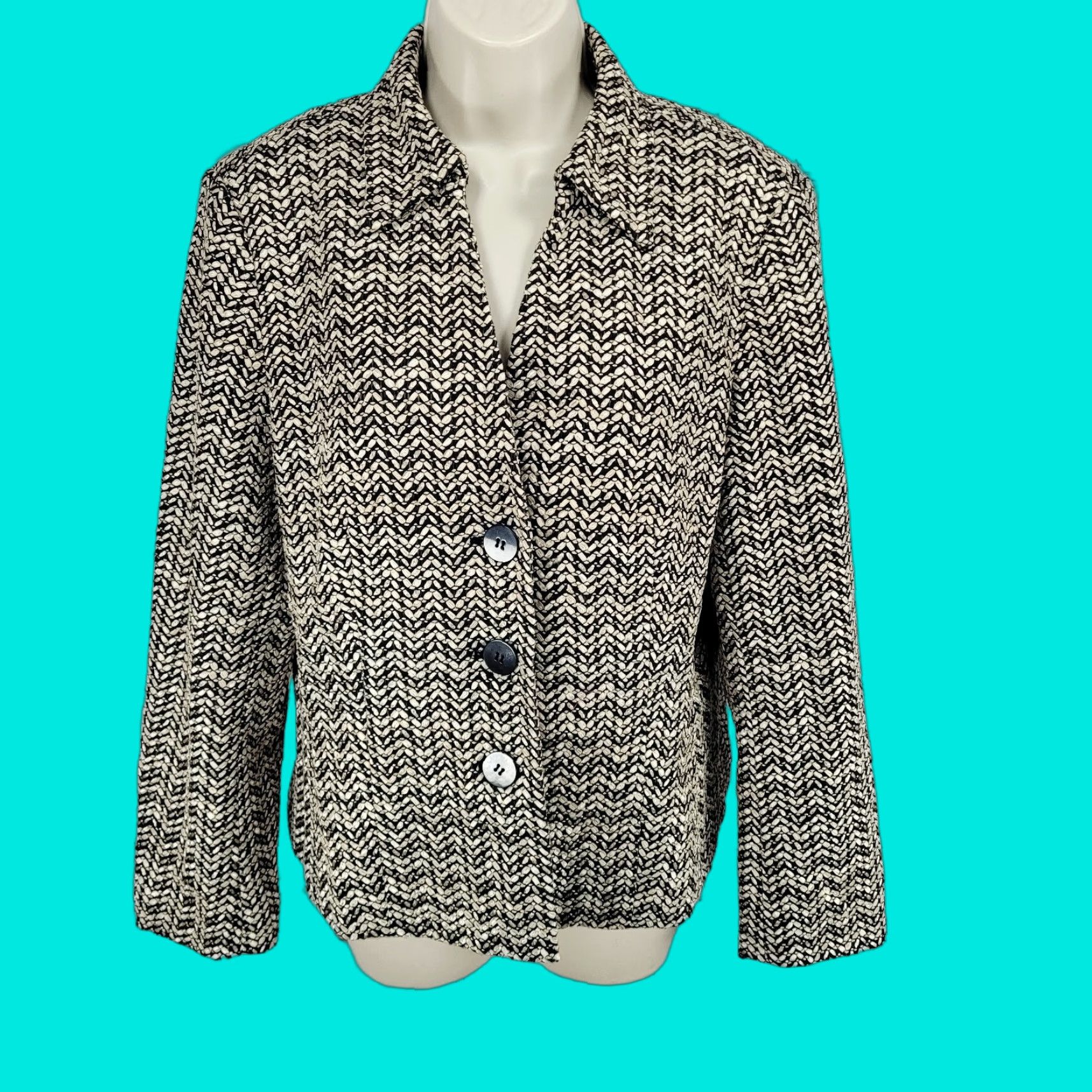 Talbots Talbots Jacket 14P Beige Black Textured Buttoned Collared Lined Long Sleeve Size XL / US 12-14 / IT 48-50 - 1 Thumbnail