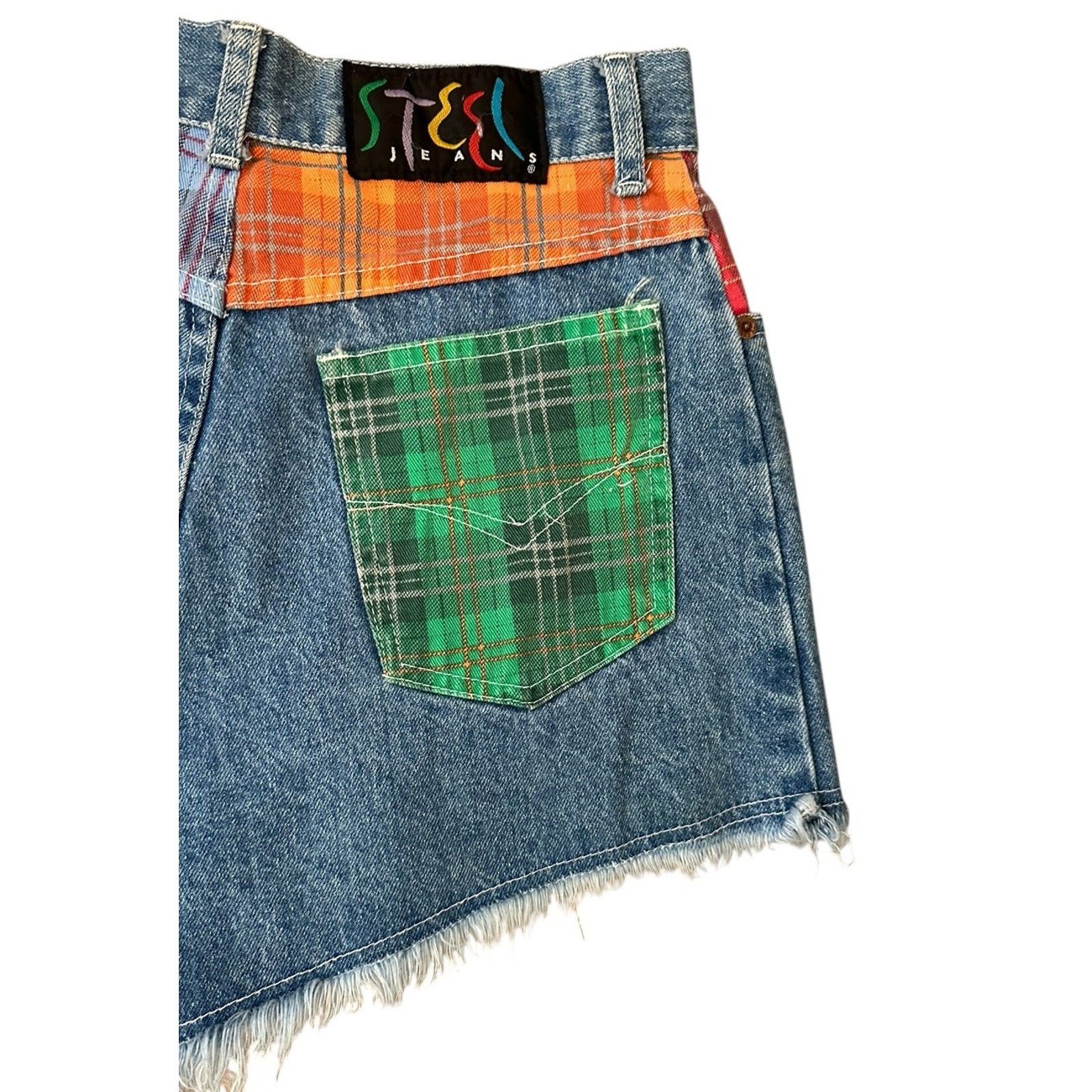 Other Vtg 90s Y2K Steel Denim Jean Shorts Plaid Pockets High Rise Size 26" / US 2 / IT 38 - 7 Thumbnail
