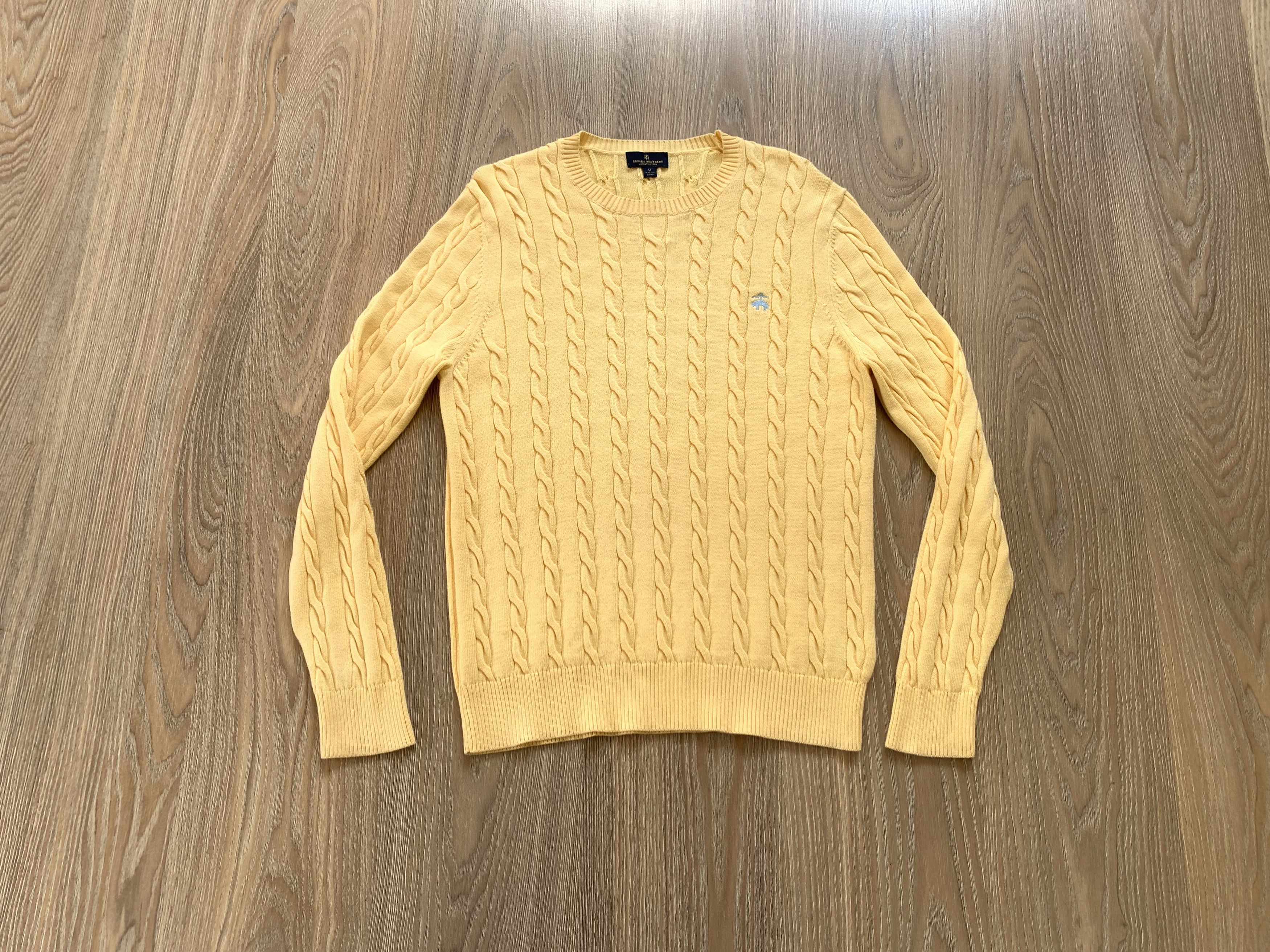 Brooks Brothers Brooks Brothers Cable-Knit Crew Neck Yellow Cotton Sweater Size US M / EU 48-50 / 2 - 1 Thumbnail