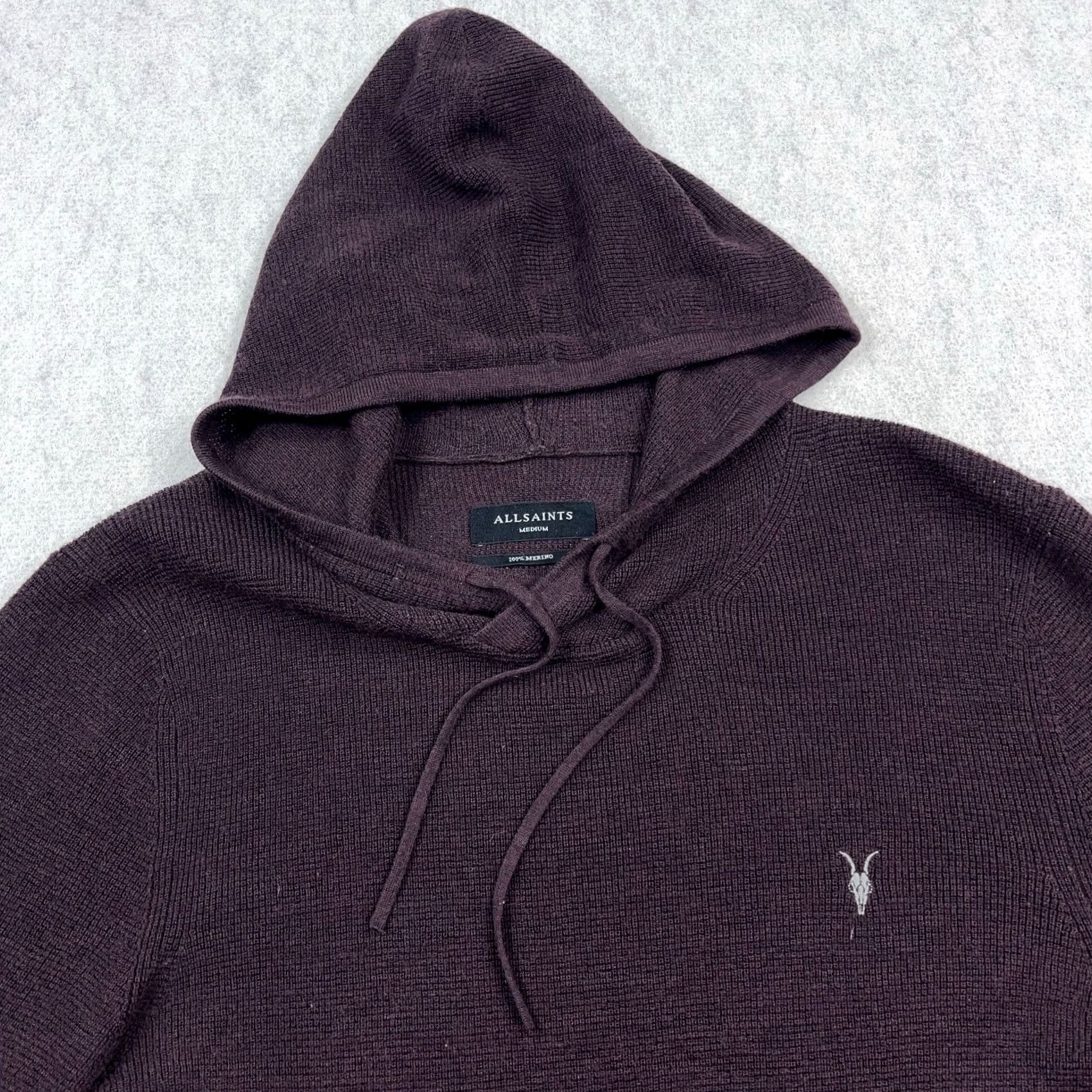 Allsaints ALLSAINTS Hoodie Mens M Purple Merino Wool Pullover Rambskull Logo Sweater Size US M / EU 48-50 / 2 - 7 Thumbnail