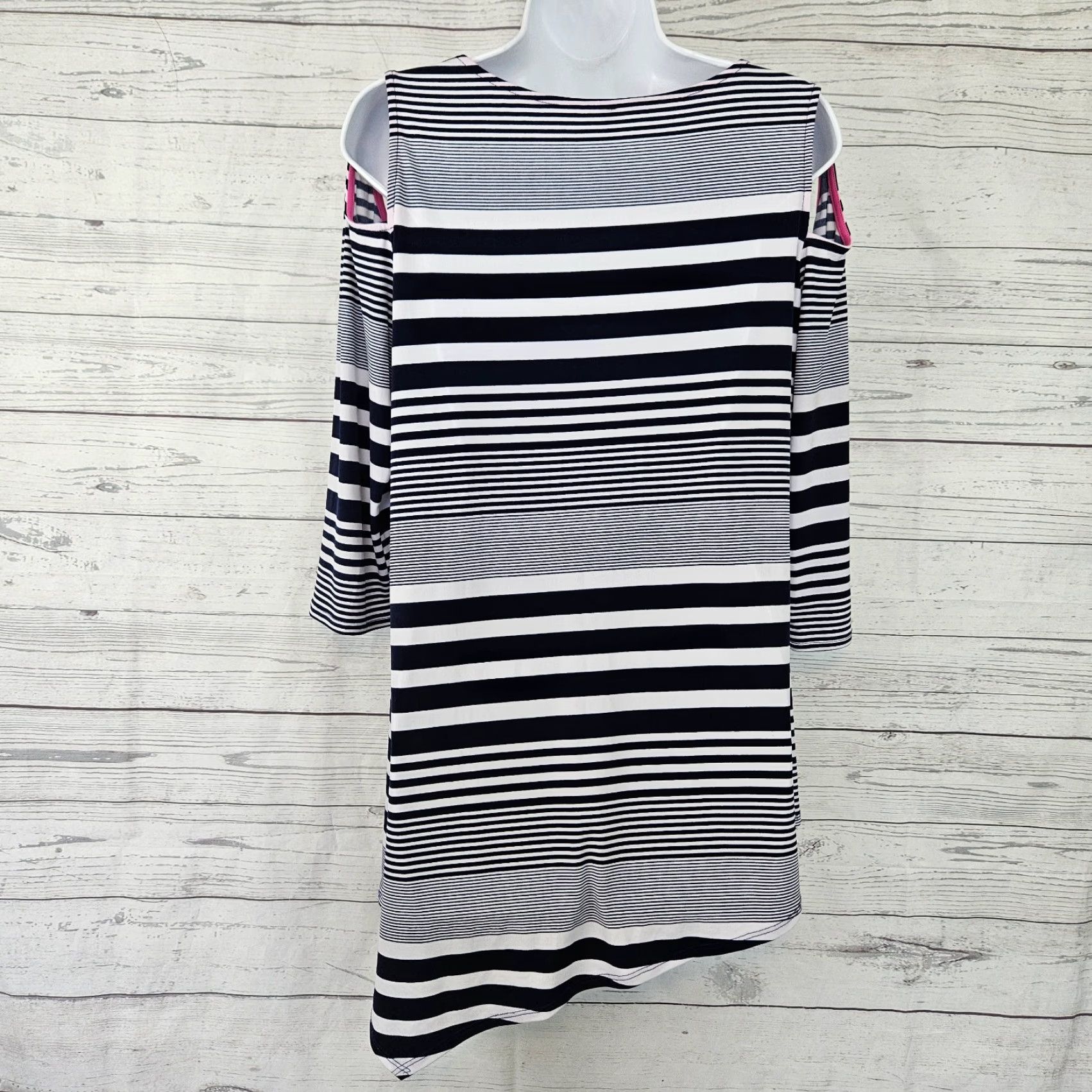 Vintage IC by Connie K Womens Top S Blue White Stripe 3/4 Sleeve Blouse Size S / US 4 / IT 40 - 3 Thumbnail