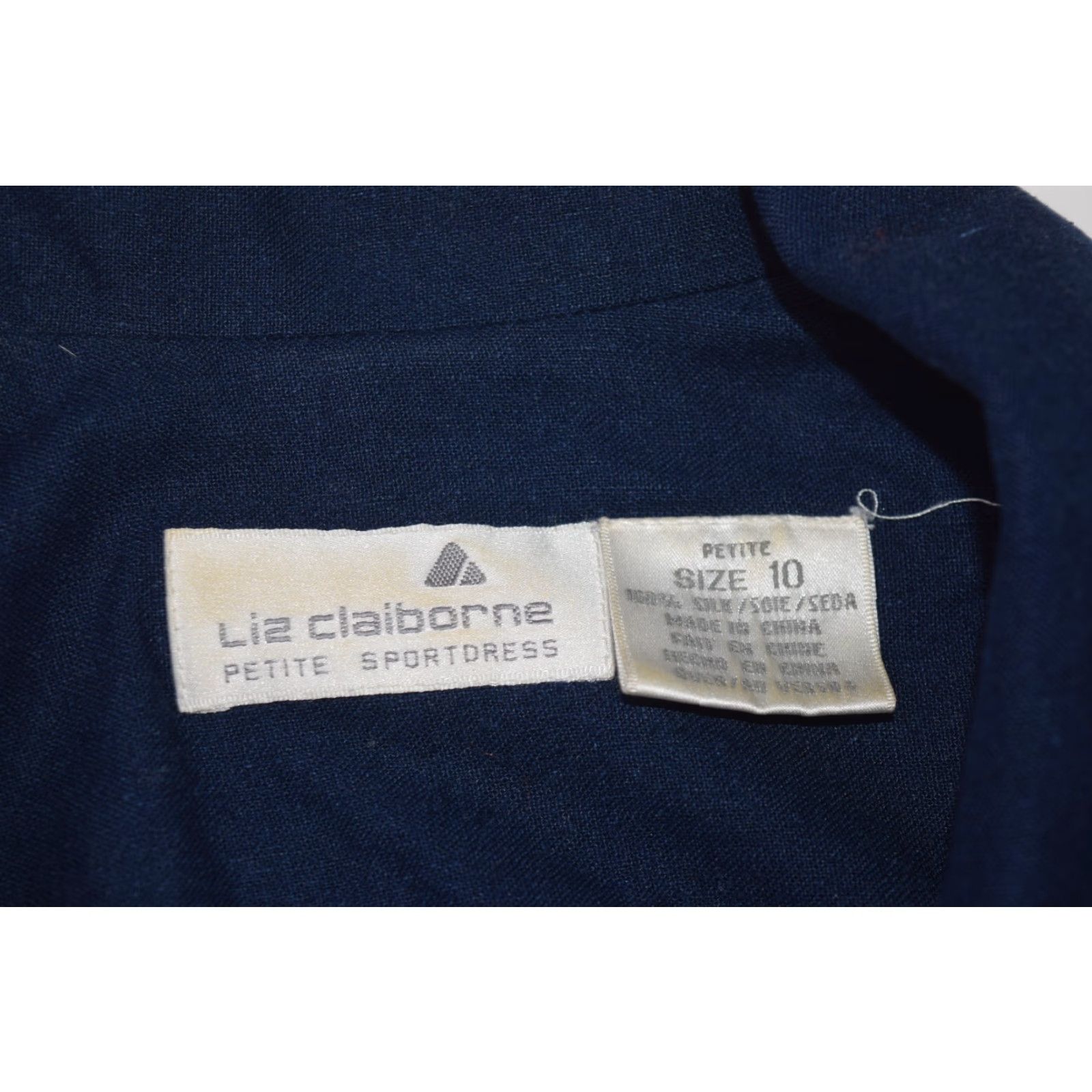 VINTAGE? Liz Claiborne Dress Womens 10 Navy Silk Petite Sportdress Short  Sleeve Belted Pencil Dress Business