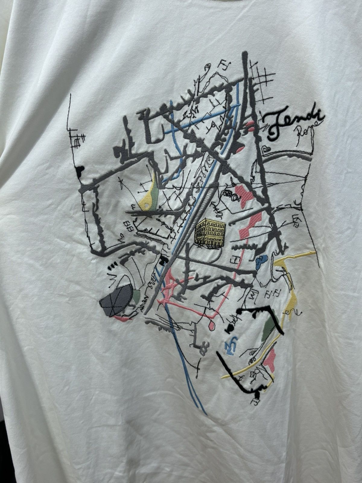 Fendi Fendi Abstract Map Print Cream Tee Size US L / EU 52-54 / 3 - 2 Thumbnail