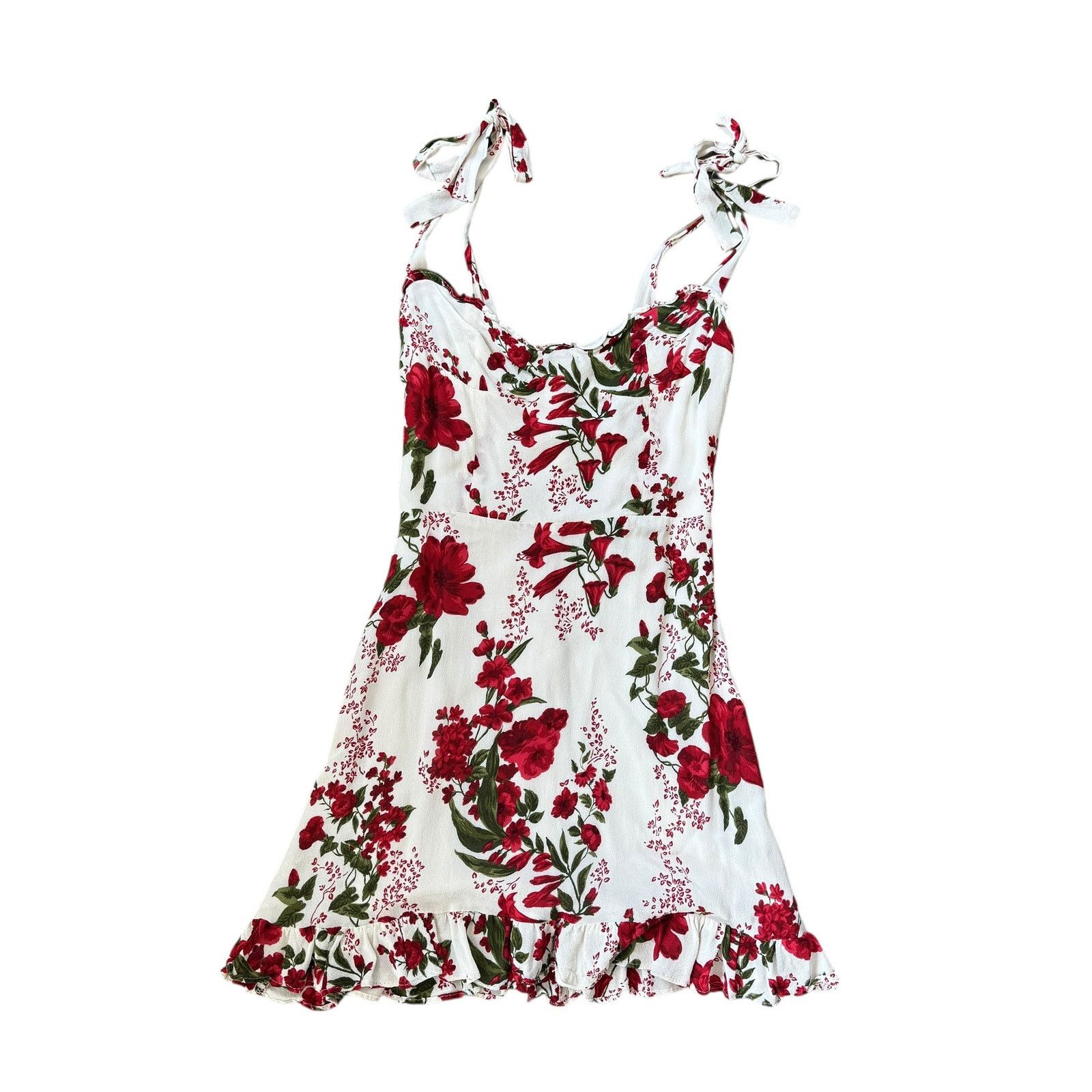 Reformation Reformation Christine Mini Dress Georgette Red Floral Size XS / US 0-2 / IT 36-38 - 2 Thumbnail