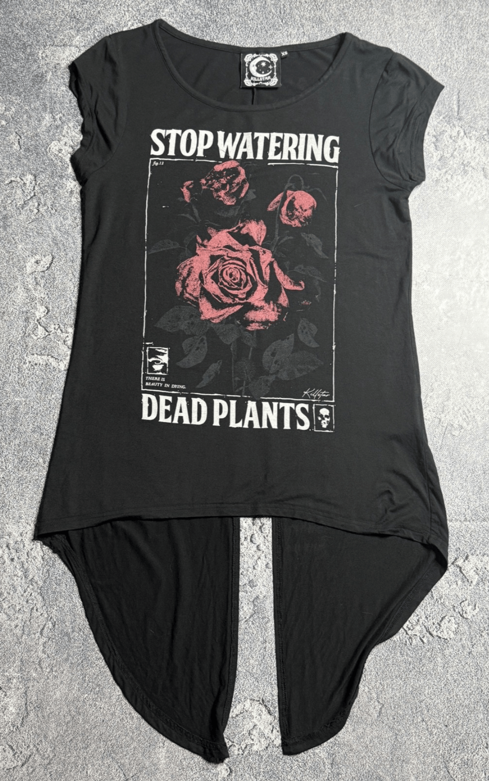Killstar Killstar “Stop Watering Dead Plants” Gothic Split Hem Top Size XS / US 0-2 / IT 36-38 - 1 Thumbnail