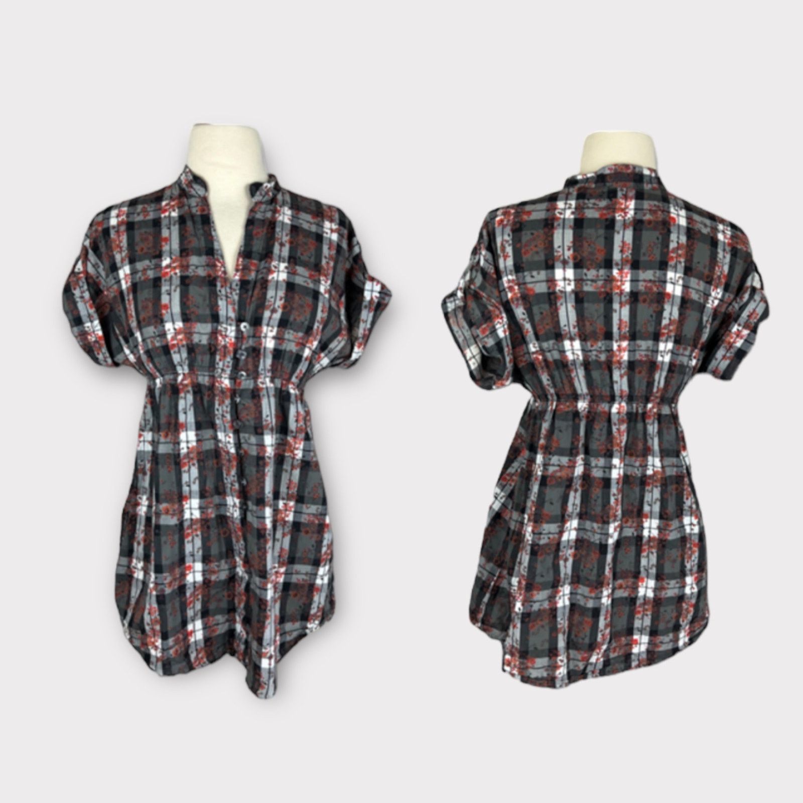 Decree Decree | Vintage Y2K Women's Cherry Blossom Plaid Blouse Size S / US 4 / IT 40 - 2 Thumbnail