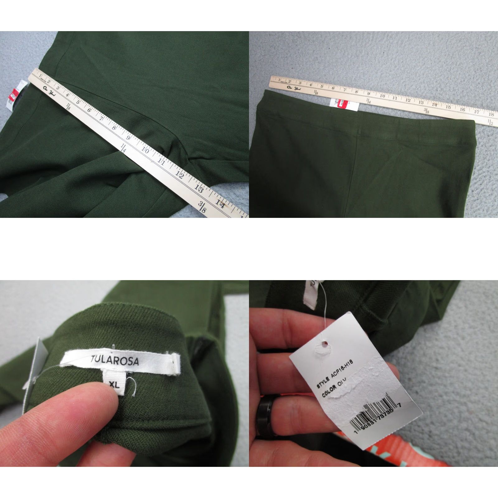 Vintage Tularosa Leggings Womens XL Green Ankle Pants Stretch Button Zip Side Hem - HEM, Elastic Waist, Solid Size 40" / US 18 - 8 Thumbnail