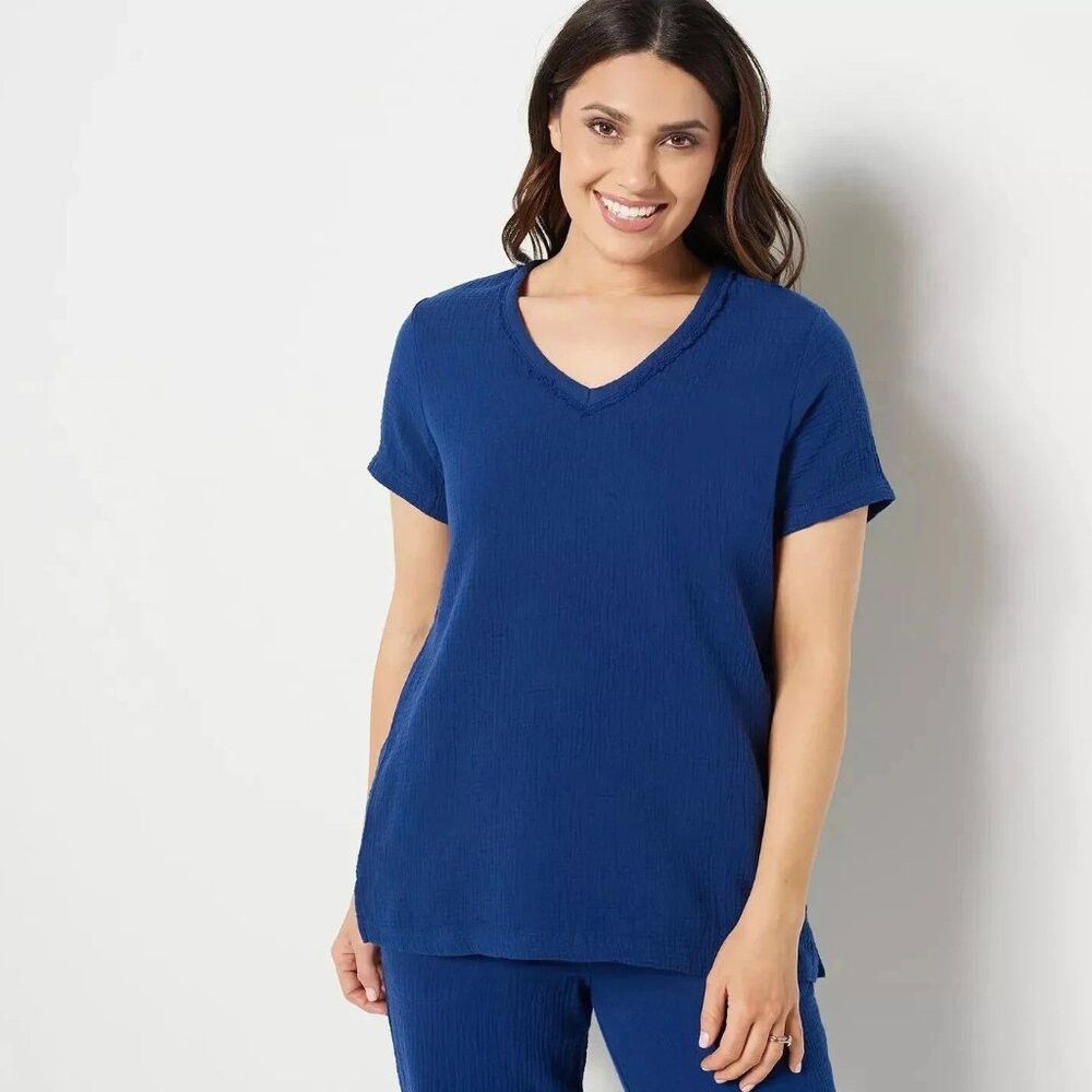 Other New Belle Beach by Kim Gravel Gauze V-Neck Nautical Navy Co Size XS / US 0-2 / IT 36-38 - 1 Thumbnail