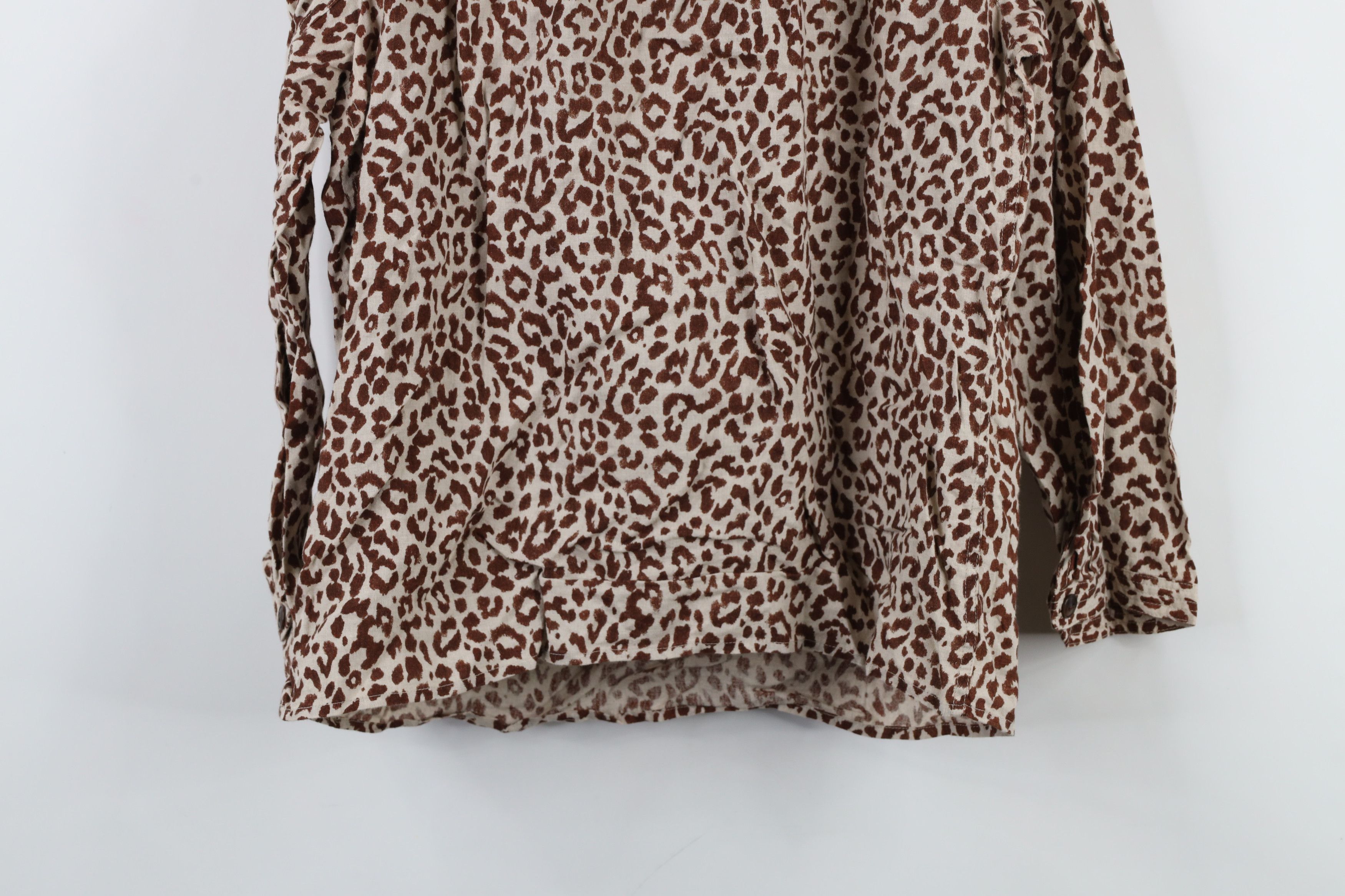 J.Crew × Vintage J Crew Leopard Print Linen Long Sleeve Blouse Shirt Top Size L / US 10 / IT 46 - 10 Thumbnail
