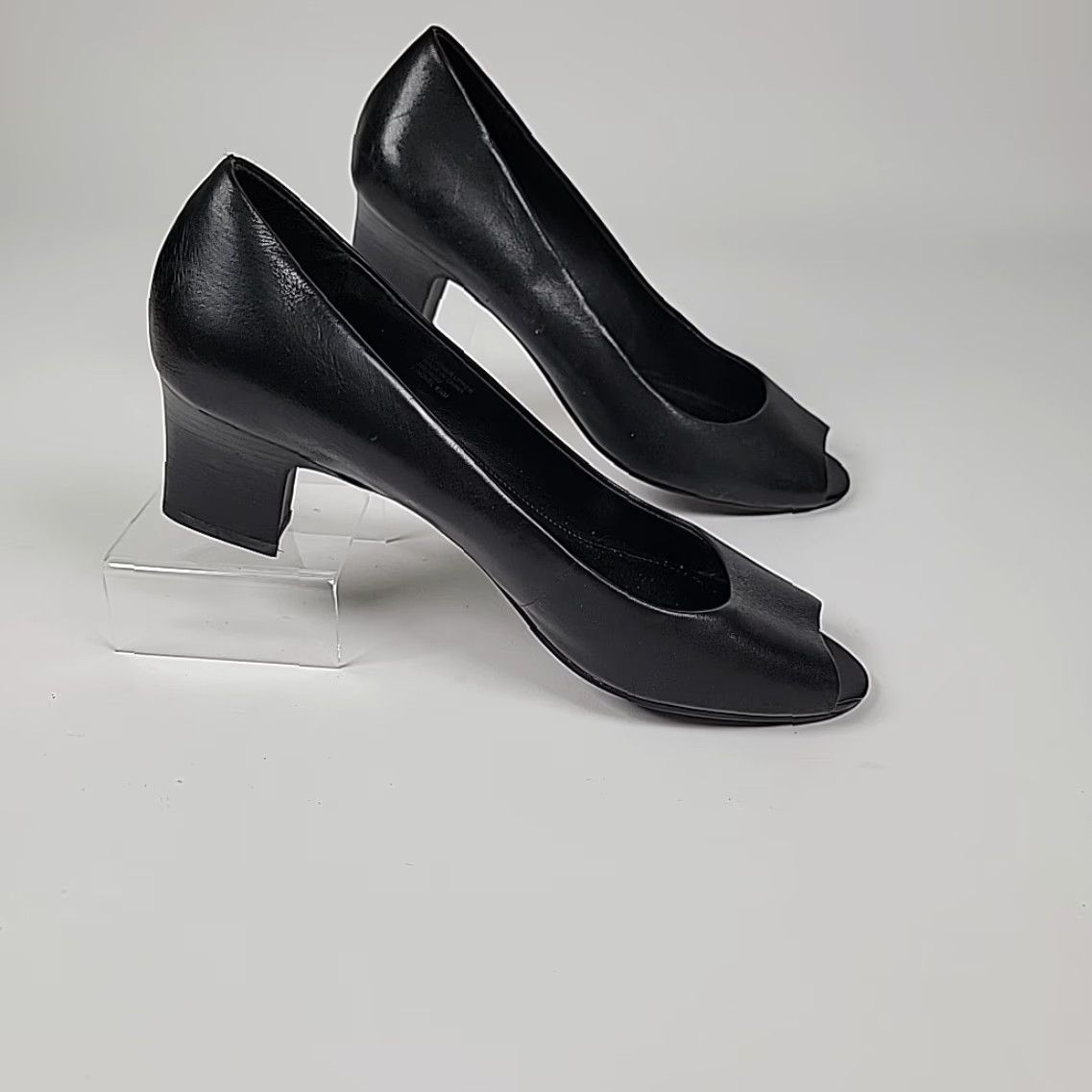 Franco Sarto Franco Sarto Women's Black Leather Heels Open Toe Slip On Block Heel Pump Size 8.5 Womens Size US 9 / IT 39 - 7 Thumbnail