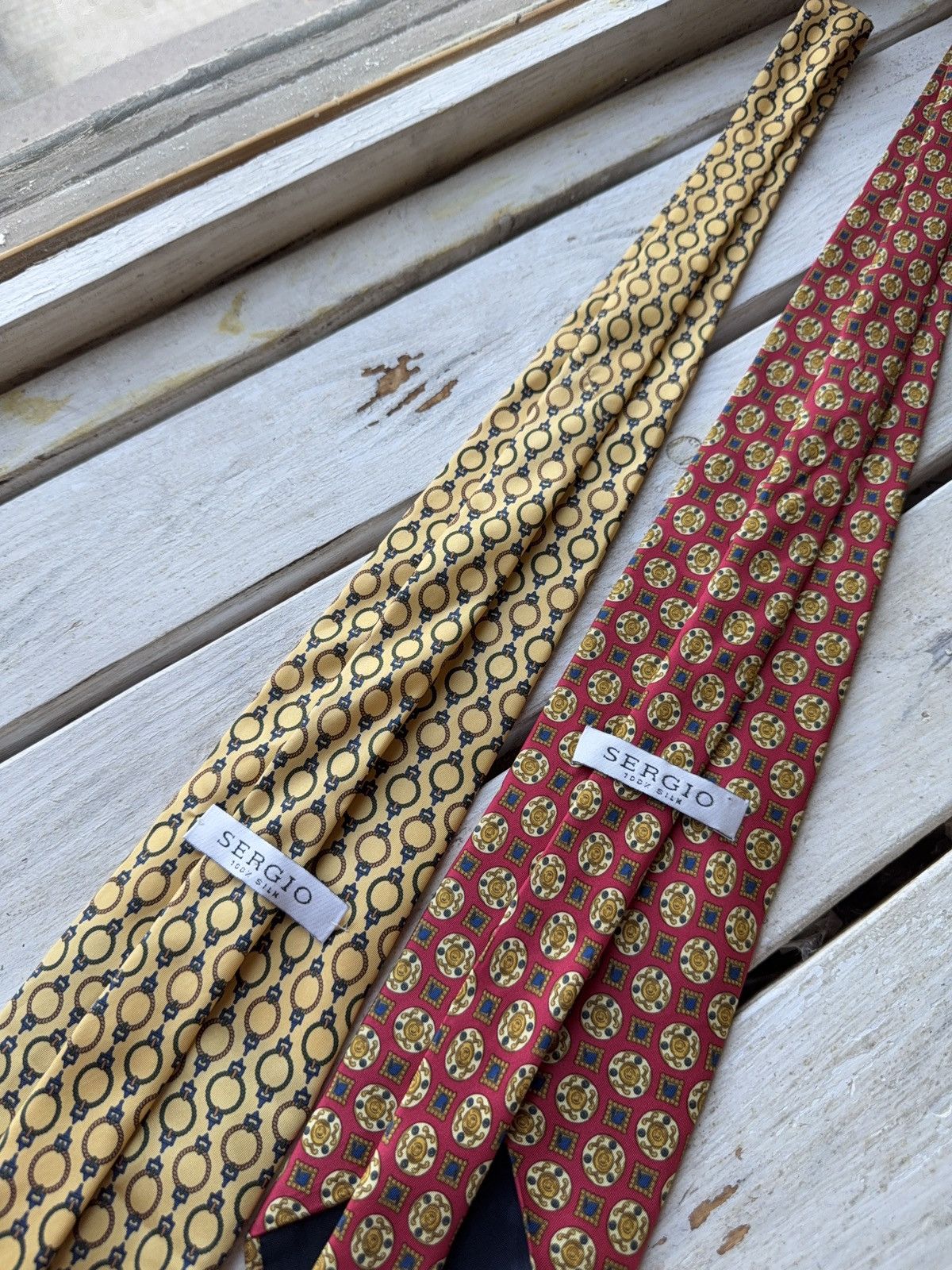 Designer Lot of 2 Vintage Sergio Silk Ties Geometric Retro Pattern Size ONE SIZE - 5 Thumbnail