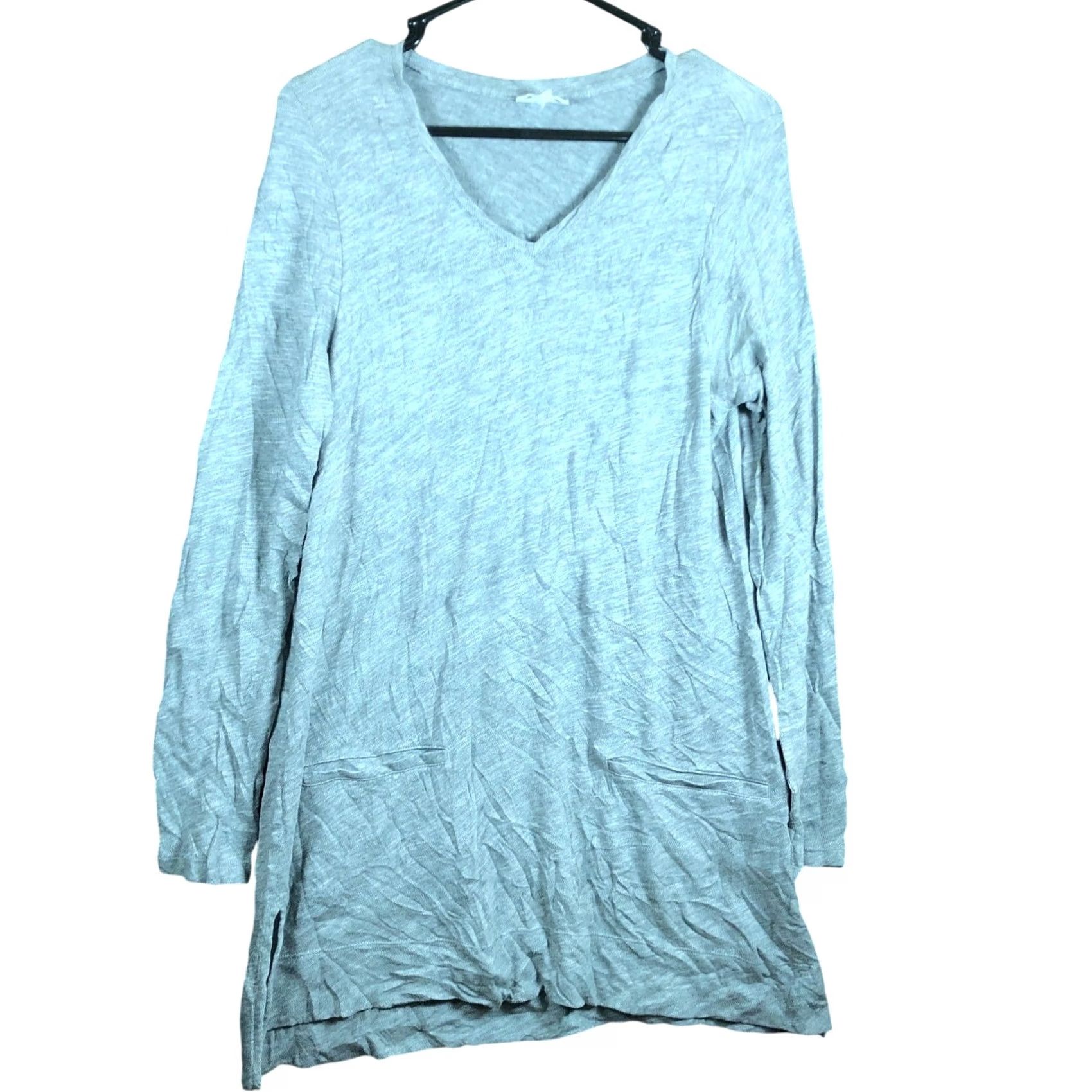 J. Jill J.Jill Sweatshirt Womens Gray V-Neck Long Tunic 100% Cotton Pockets S Small Wrap Pullover Casual Comfort Jersey Knit Sweatshirt Size S / US 4 / IT 40 - 2 Thumbnail