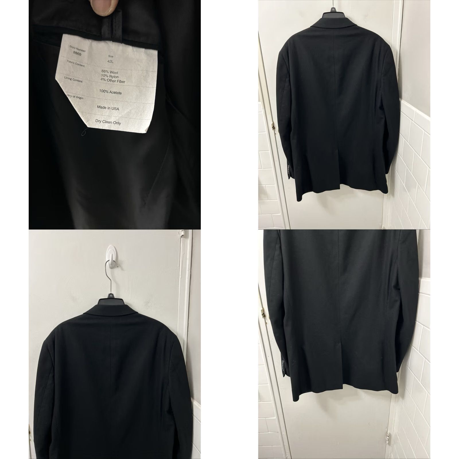 J.Crew VINTAGE J. Crew Blazer Mens 42L Black Wool Blend 3-Button Notch Lapel Single-Breasted Tuxedo Jacket USA Size 42R - 8 Thumbnail