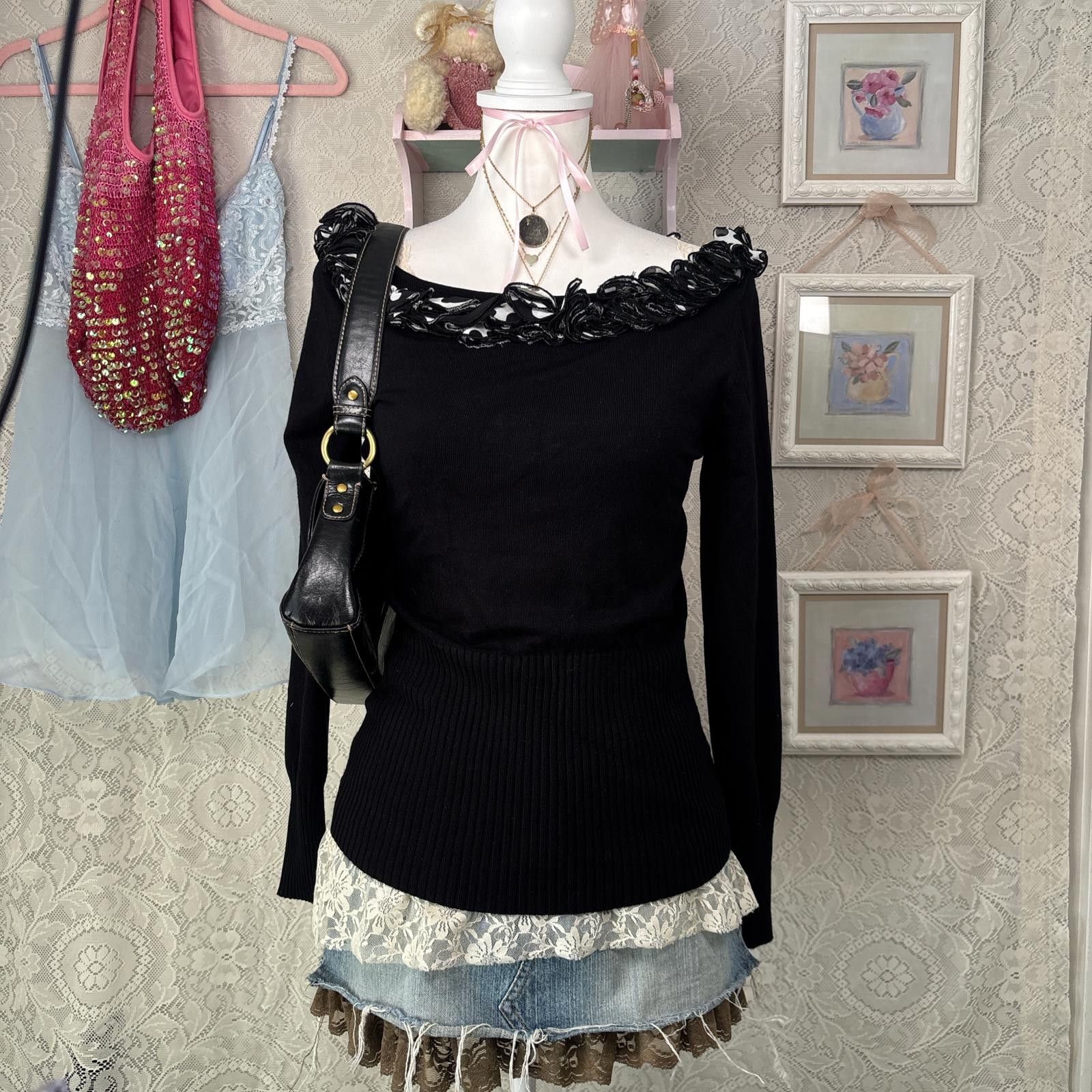 Baldinini vintage black polka dot grunge off the shoulder top Size M / US 6-8 / IT 42-44 - 5 Thumbnail