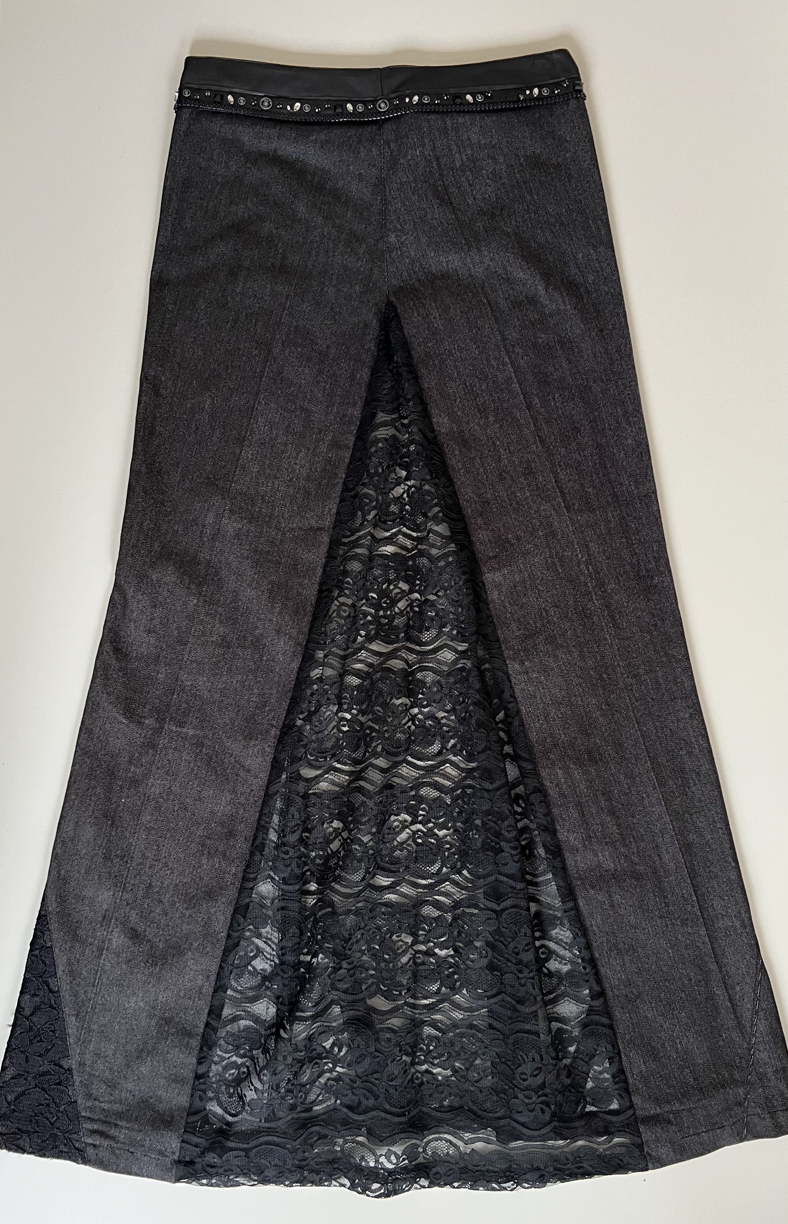 Imperial Imperial Lace Panel Skirt – Black Denim & Lace – Y2K Gothic Size 26" / US 2 / IT 38 - 2 Thumbnail