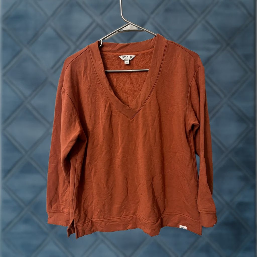 Orvis Orvis Sweater Womens Small Orange V Neck Pullover Long Sleeve Modal Blend Soft Size S / US 4 / IT 40 - 1 Thumbnail