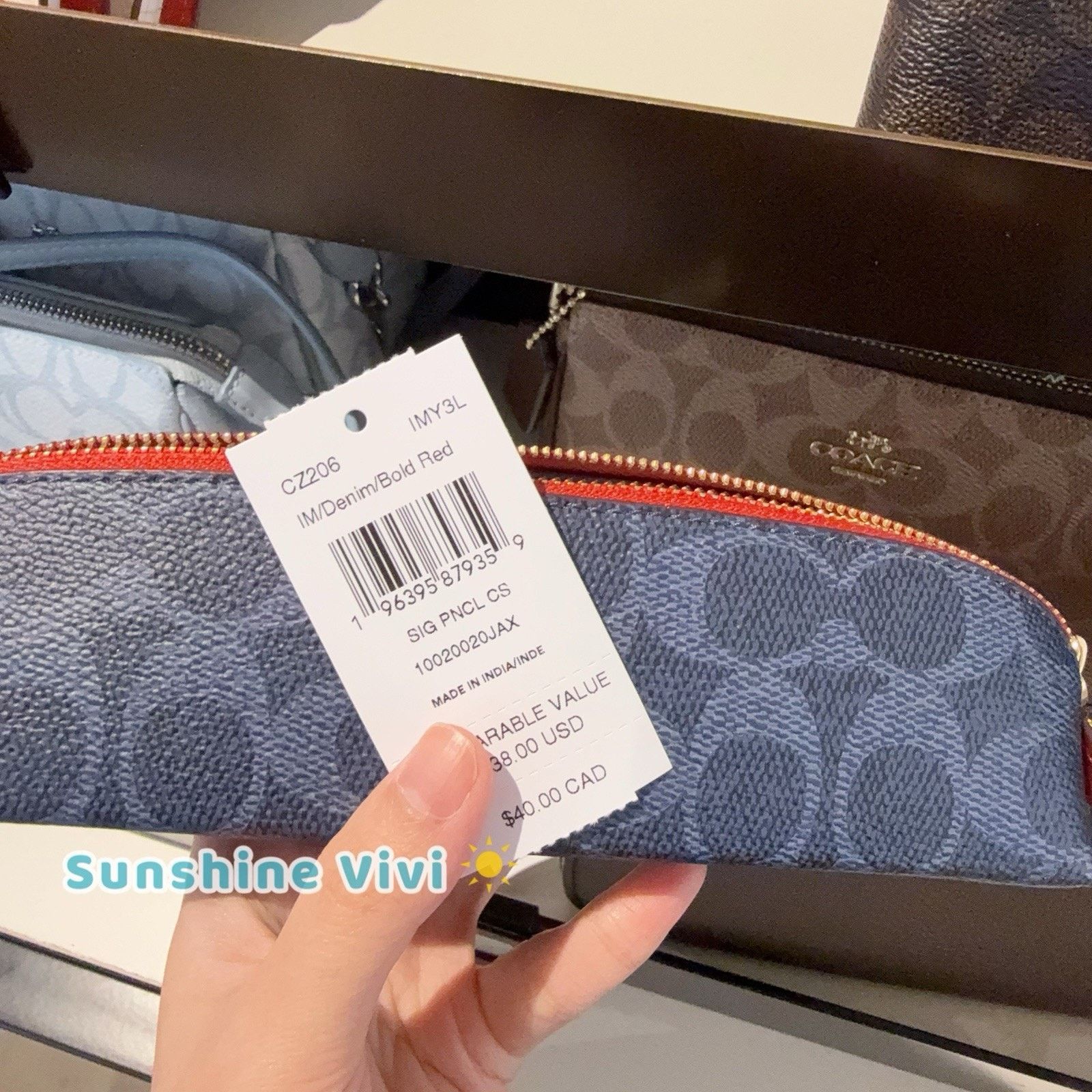 Coach NWT Coach Pencil Case Cosmetic CZ206 IM/Denim/Bold Red Size ONE SIZE - 4 Thumbnail
