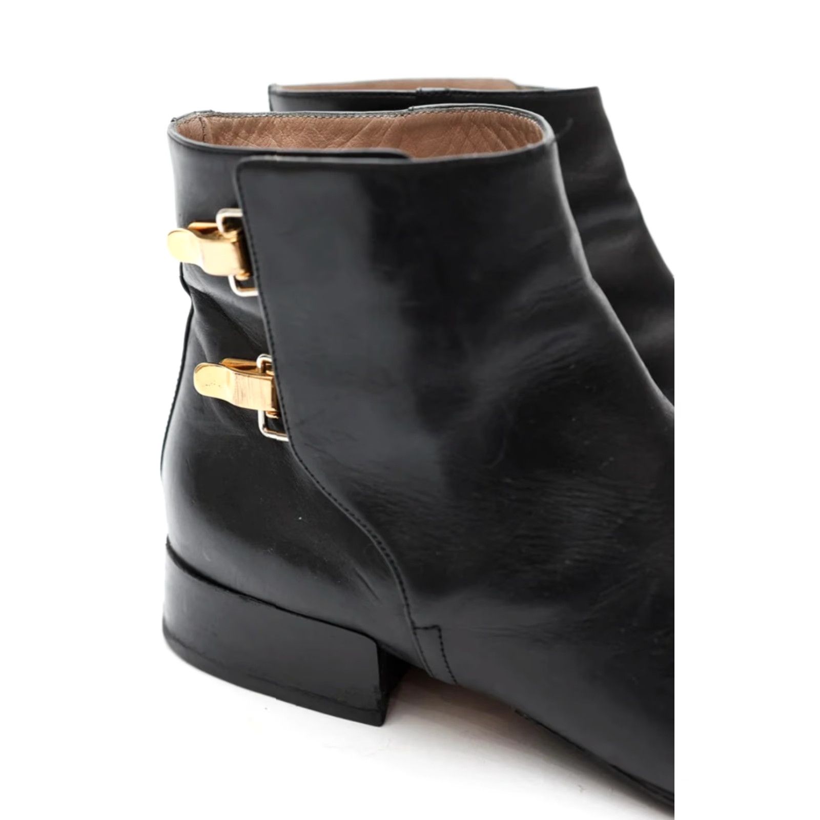 Vintage Chloé Boots Chelsea Black Ankle Flat Buckle Gold Hardware 36.5 Italy Women's Leather Pointed Toe Modern Everyday Casual Size US 7 / IT 37 - 3 Thumbnail