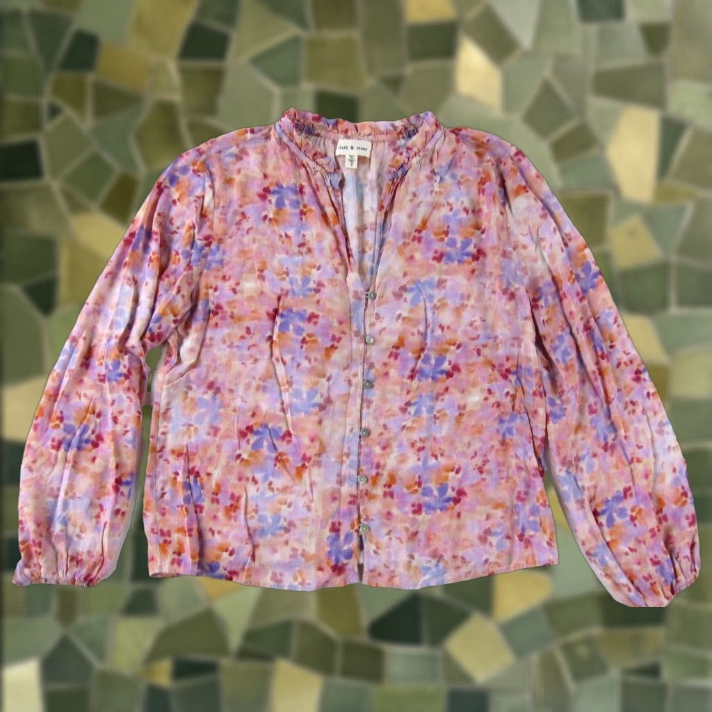 CLOT Cloth & Stone Blouse Shirt Womens S Pink Floral Button Down Long Sleeve Rayon Tunic Casual/Business/Formal 90s Colorful Preppy Size S / US 4 / IT 40 - 1 Thumbnail