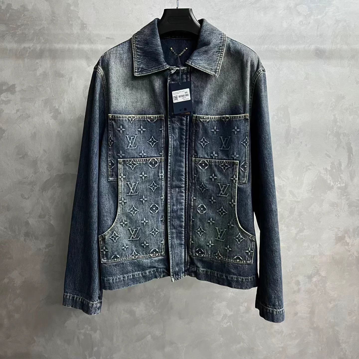 Louis Vuitton LV Navy Blue Embossed Logo Denim Workwear Jacket Size US M / EU 48-50 / 2 - 1 Thumbnail