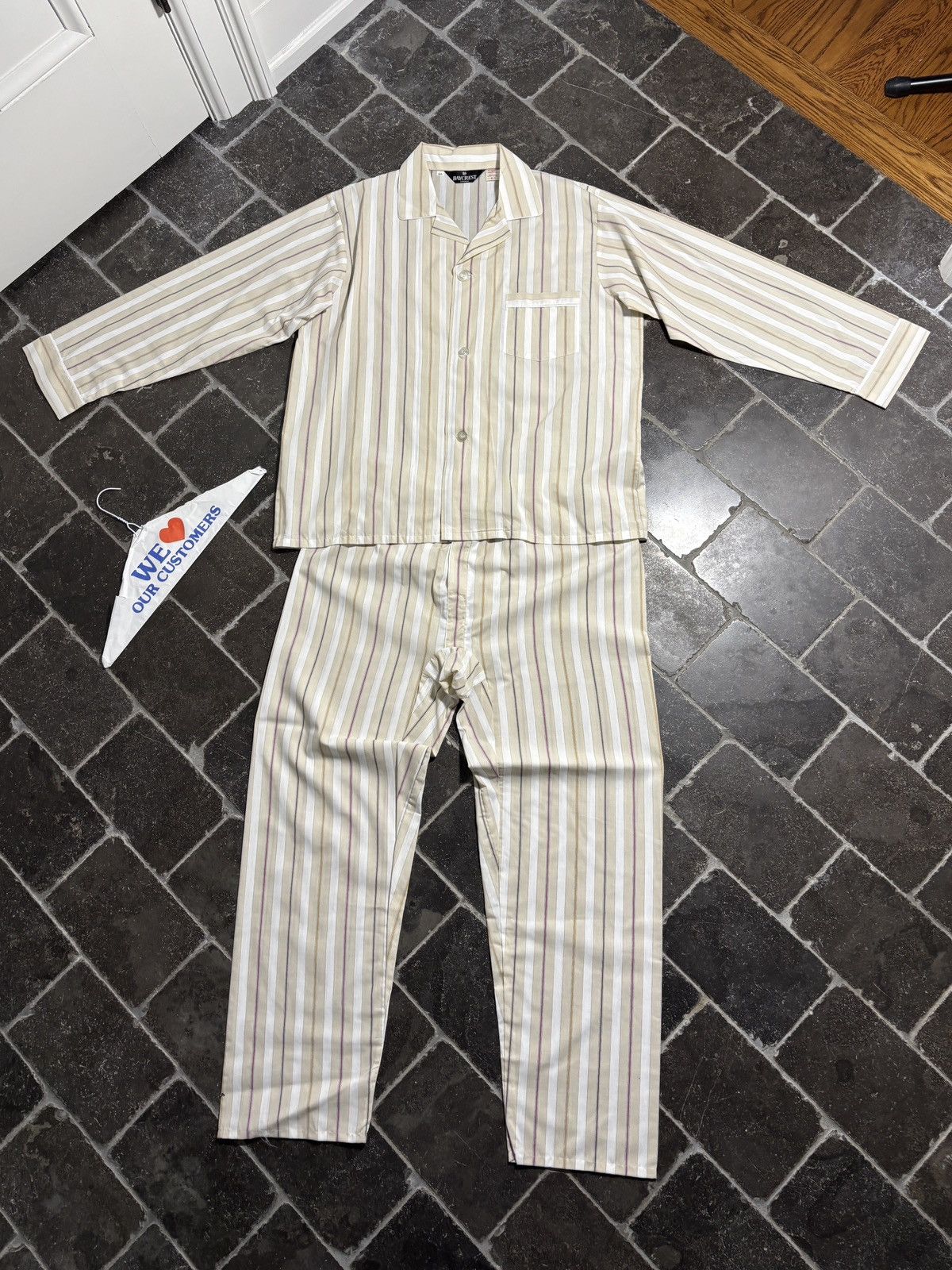 Vintage Striped Pajama Set 90s Vintage Two Piece Suit Sleep Perma Size US 38 / EU 54 - 1 Thumbnail