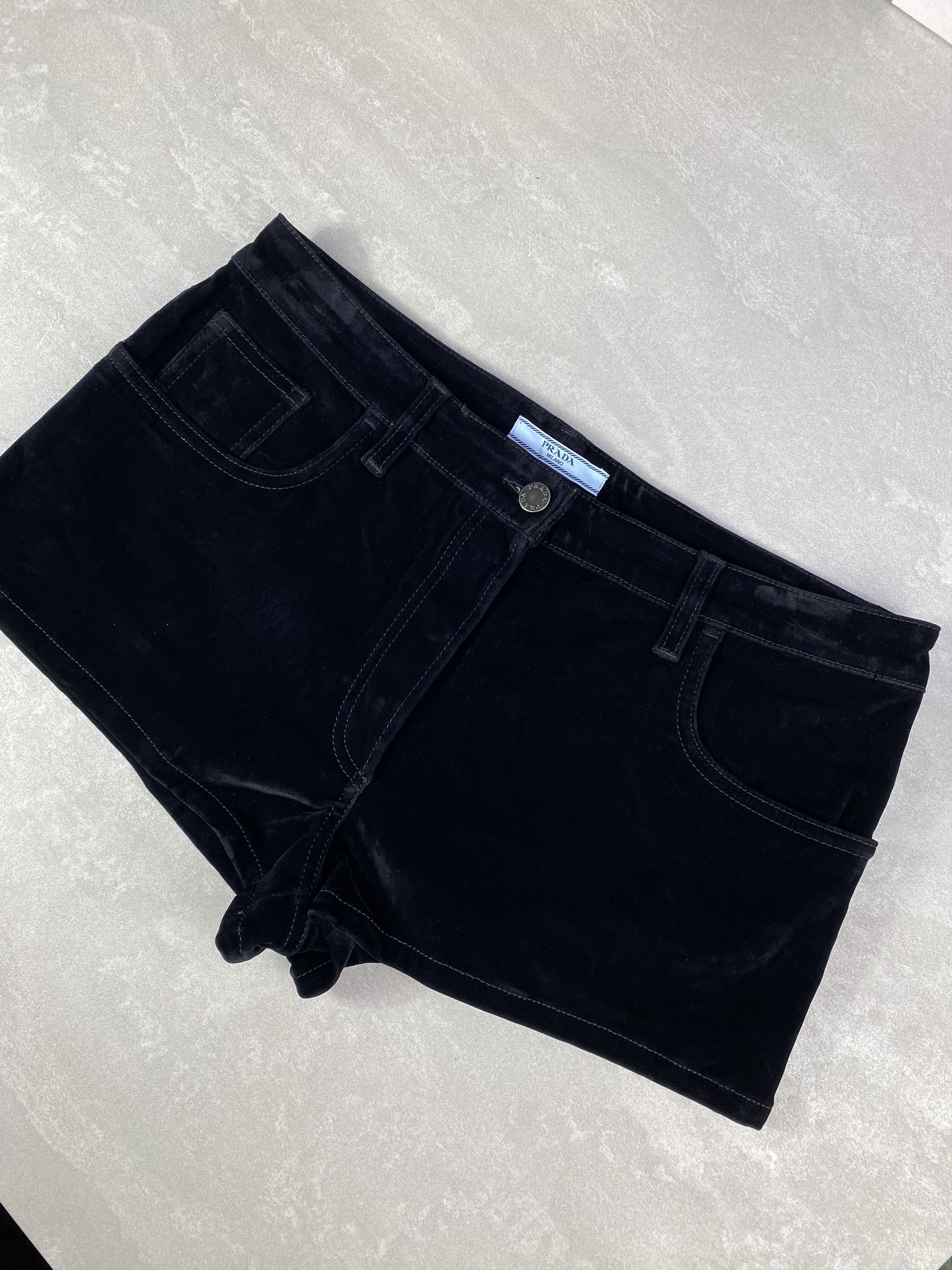 Prada Prada 23AW triangle-logo Velvet Denim Shorts Black Other Size 29" - 10 Thumbnail