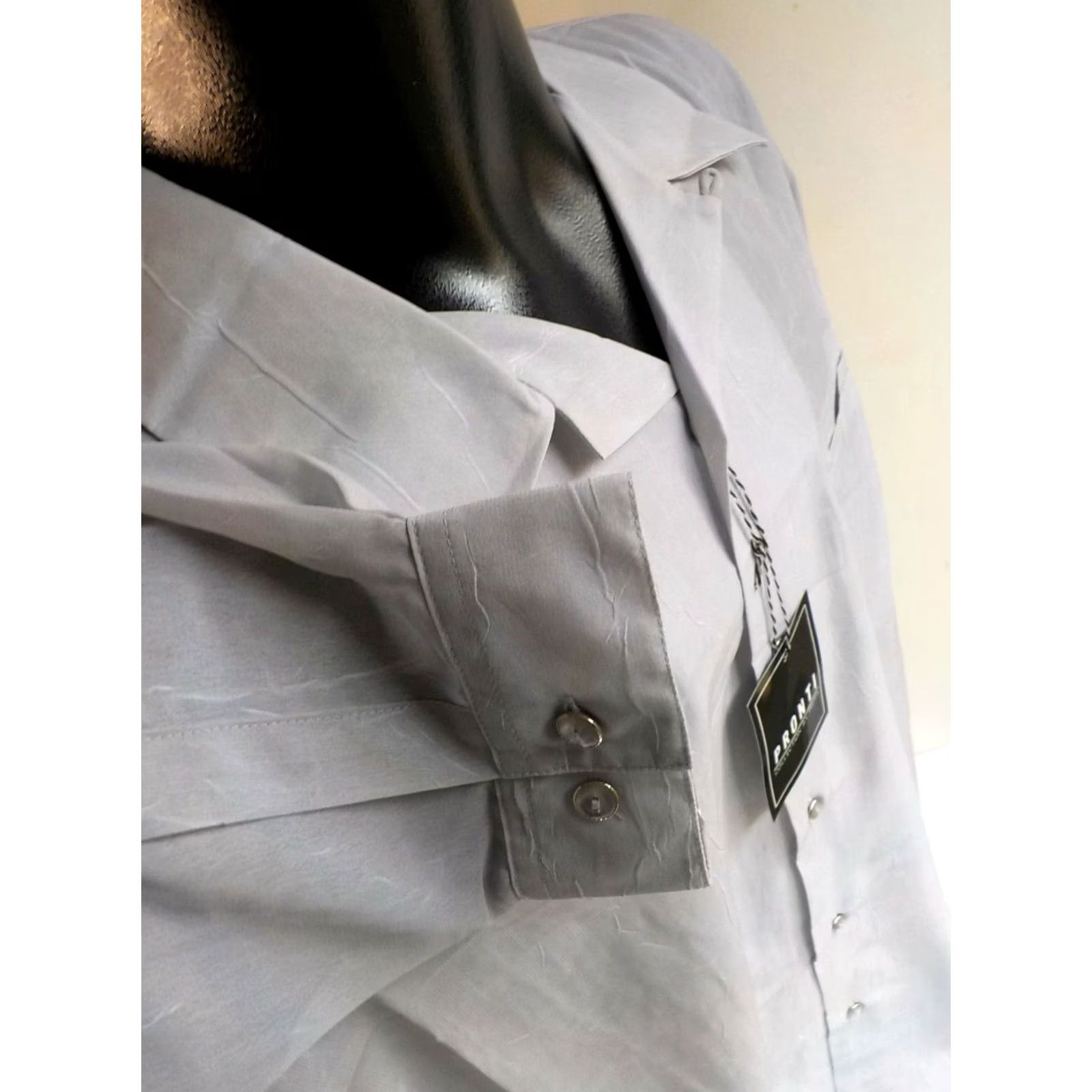 Vintage PRONTI Shirt Mens XL Gray Crinkle Polyester Button-Up Point Collar NWT Long Sleeve Size US XL / EU 56 / 4 - 4 Thumbnail