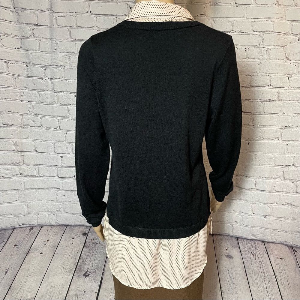 Adrianna Papell Adrianna Papell Twofer Collared Black Layered Sweater Blous Size M / US 6-8 / IT 42-44 - 4 Thumbnail