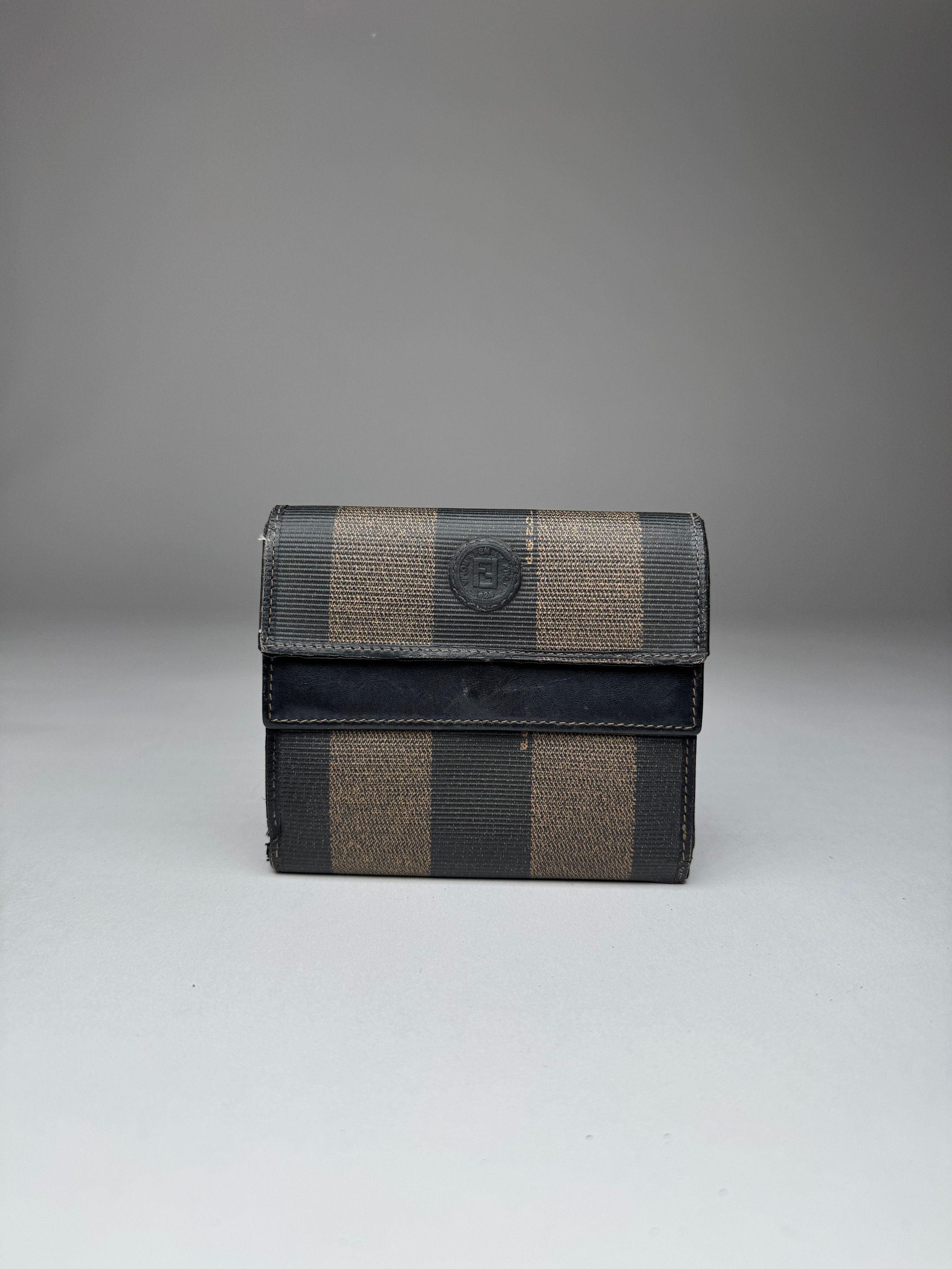 Vintage Roma Leather Wallet Striped Black Brown