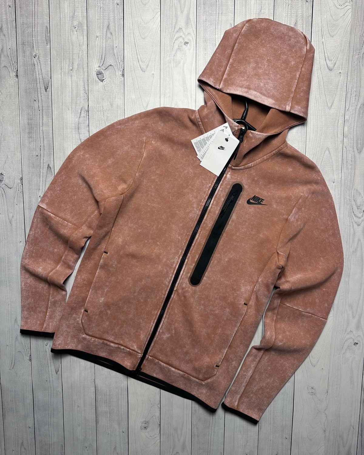 Image of Nike Tech Fleece Zip Hoodie Washed Size S in Beige, Men's