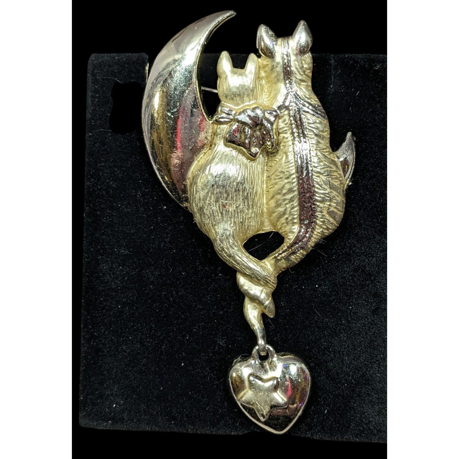 Other Vintage AJC Cattails Cats On the Moon Holding Tails Brooch Size ONE SIZE - 1 Thumbnail