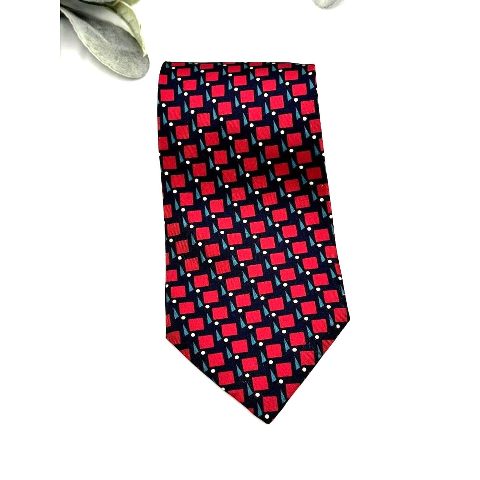Christian Dior Monsieur Christian Dior Monsieur Silk Tie Navy Red Geometric Designer Size ONE SIZE - 2 Thumbnail