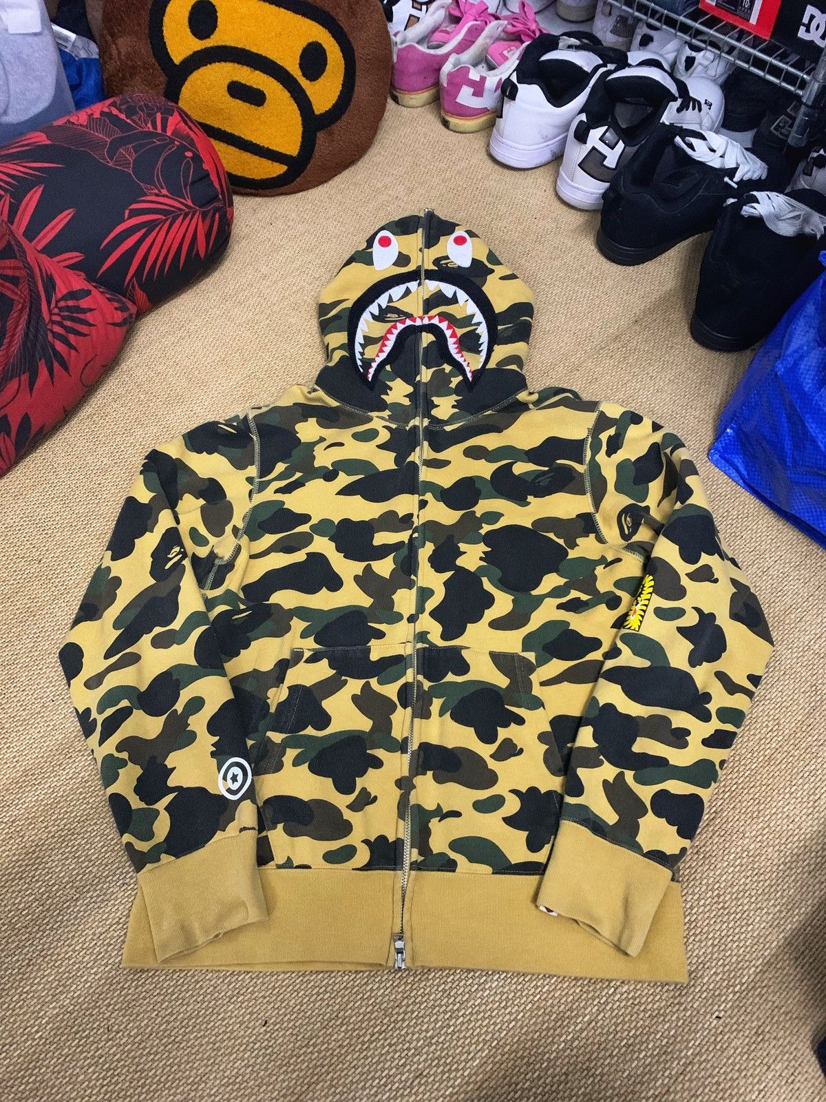 Bape BAPE PONR Shark Full Zip Hoodie Yellow | Grailed