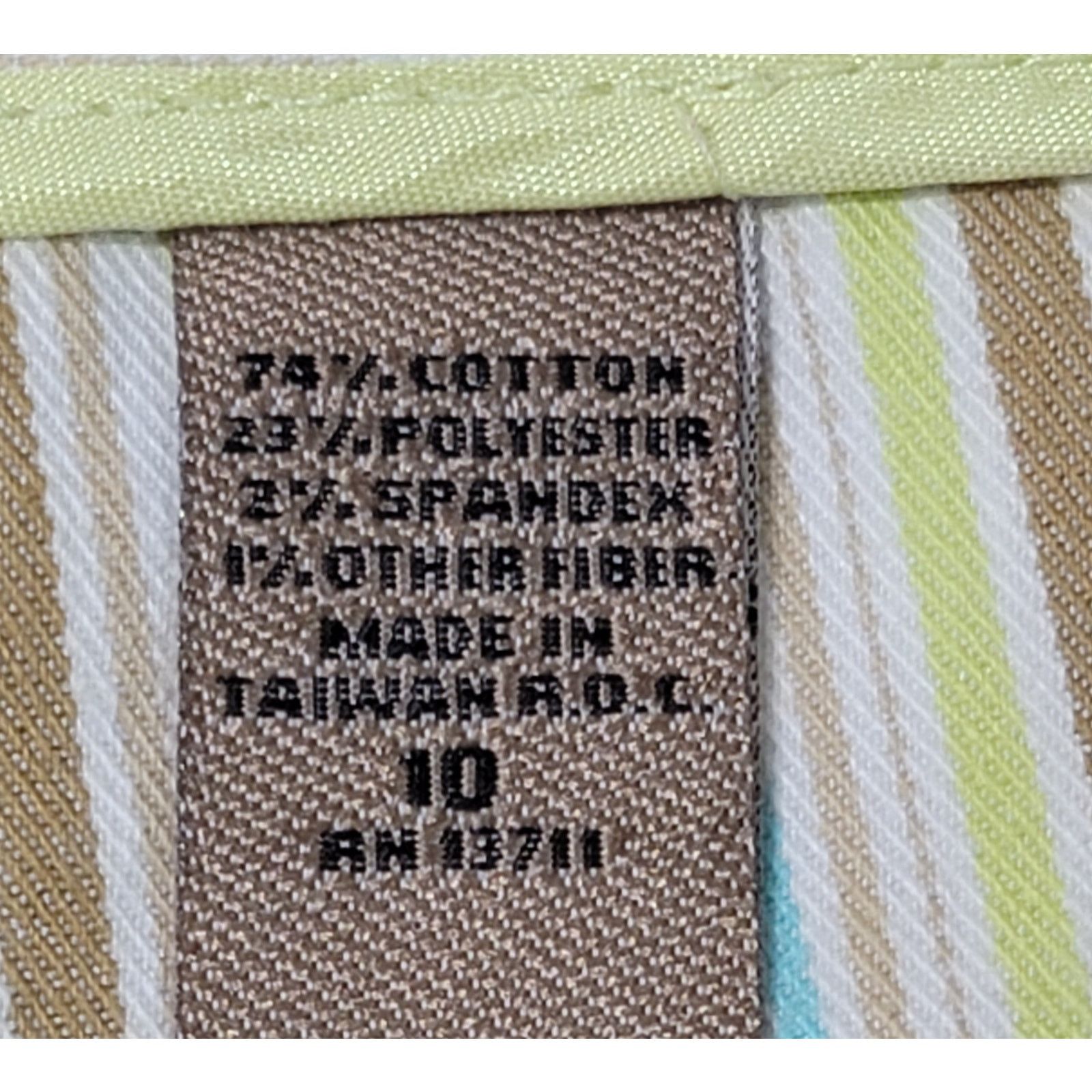 Other I.E. Tan Lime Green Striped Flat Front Cropped Pants 10 Soft Size 32" / US 10 / IT 46 - 4 Thumbnail