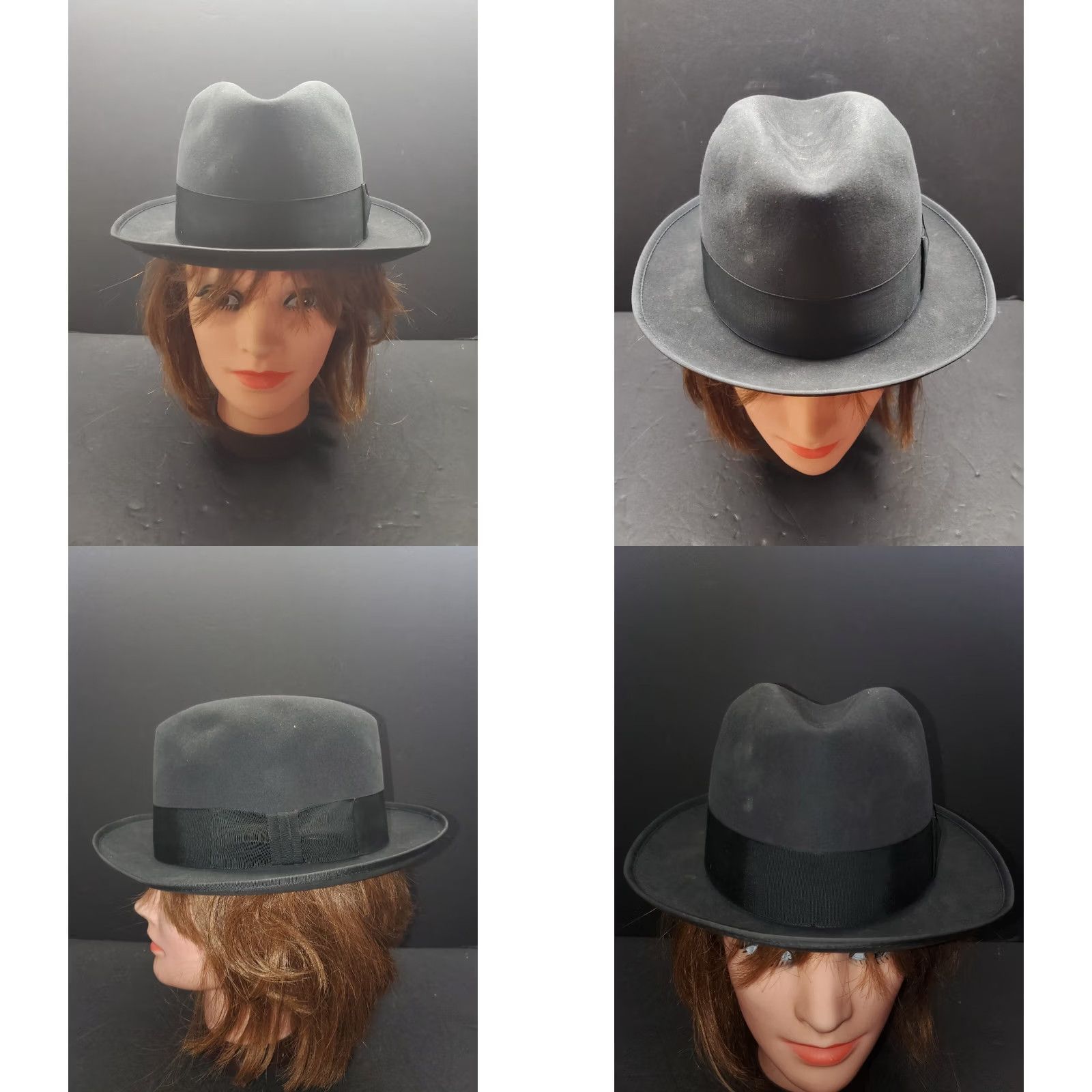 Stetson VINTAGE Royal Stetson Fedora Style Hat Sz 6 7/8 Aged Black 1950s Original Box Size ONE SIZE - 9 Thumbnail