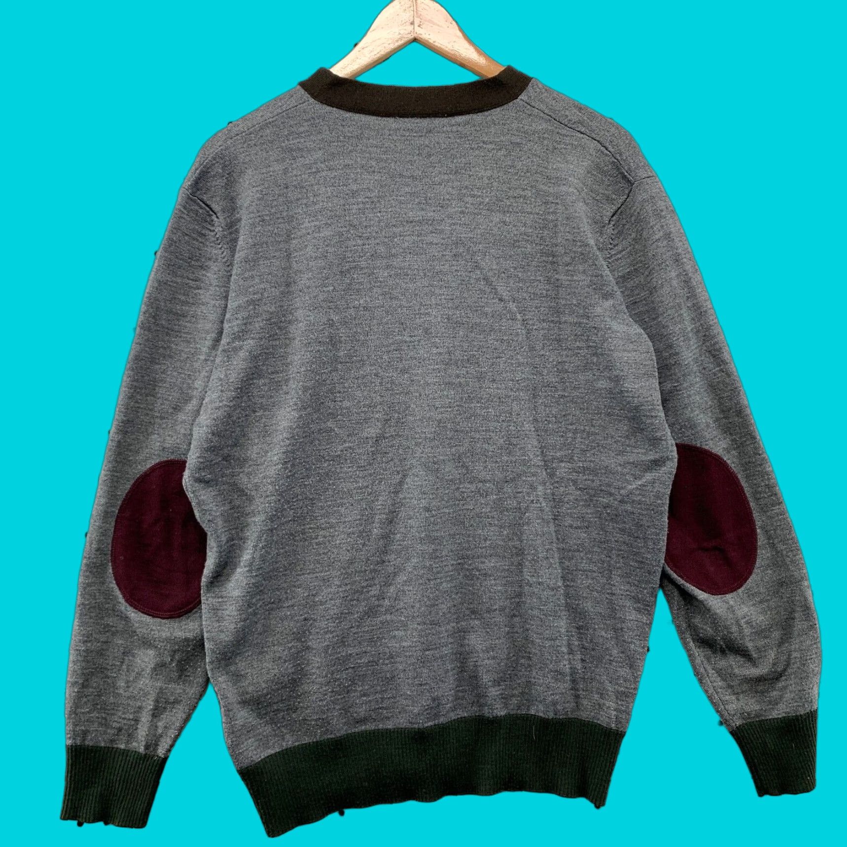 VINTAGE Codice Merino Wool V-Neck Sweater XL Gray Purple Mens 90s Pullover