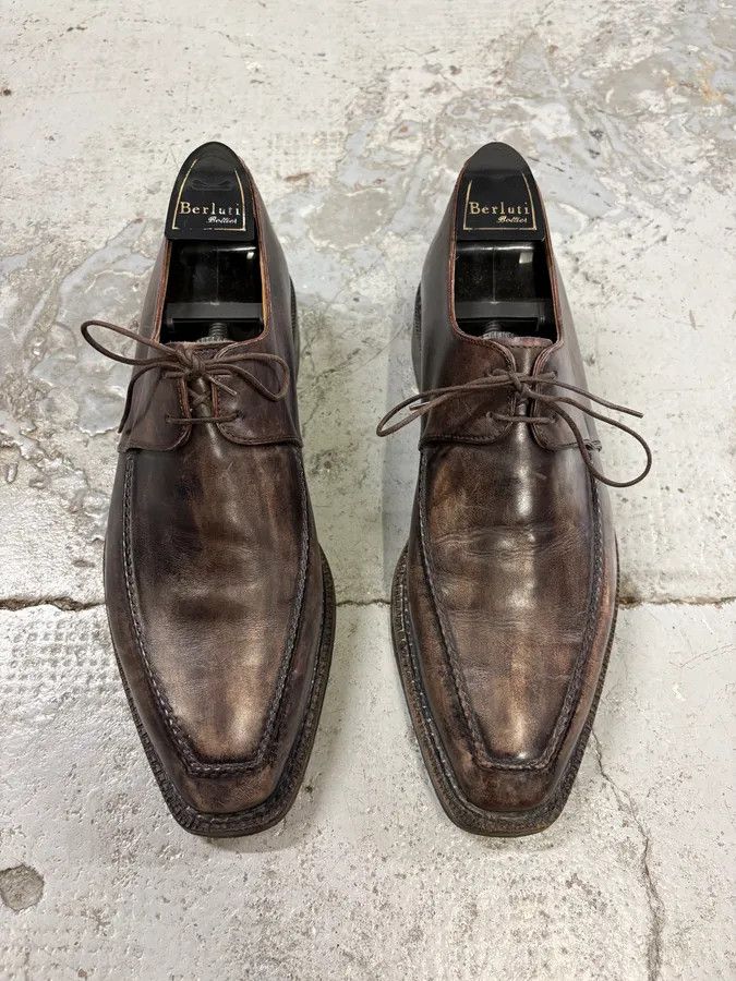 Berluti 2000s Berluti Brown Eroded Leather Derby Shoes Size US 9 / EU 42 - 2 Thumbnail