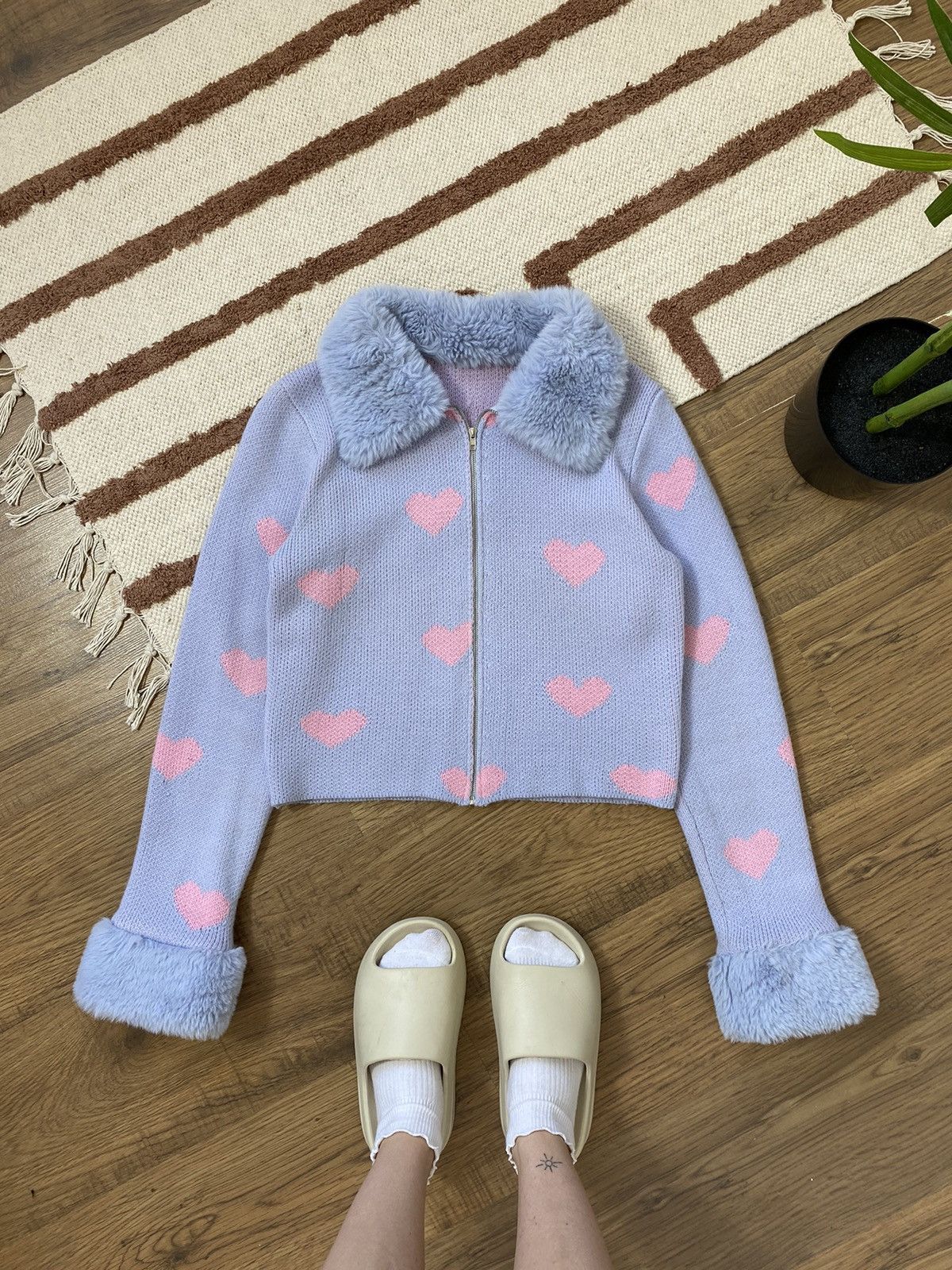 Vintage PURPLE HEART FLUFFY ZIP SWEATER Size M / US 6-8 / IT 42-44 - 1 Thumbnail