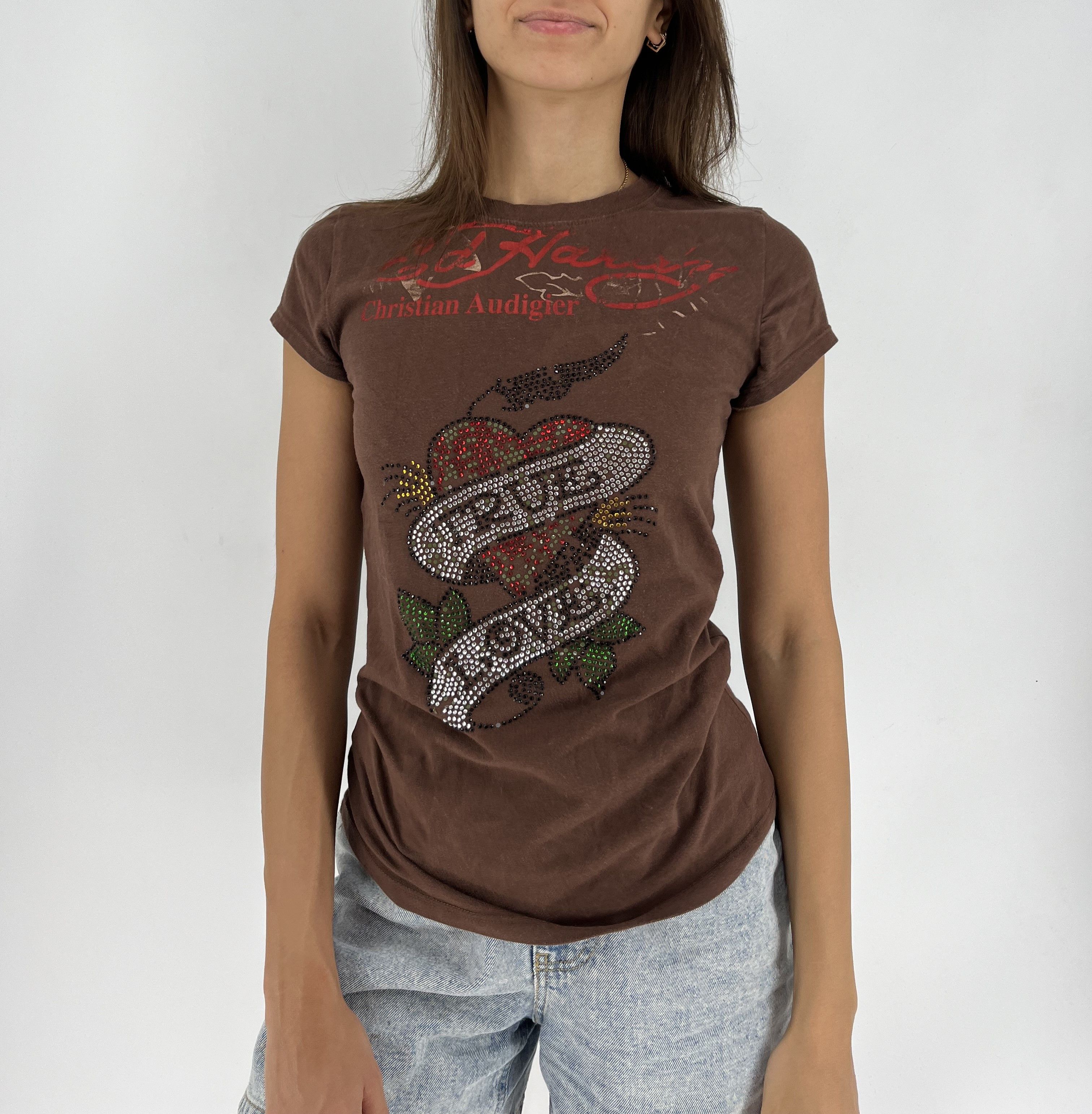 Christian Audigier × Ed Hardy Vintage Y2K Christian Audigier Women’s Rhinestones T-Shirt Size L / US 10 / IT 46 - 3 Thumbnail