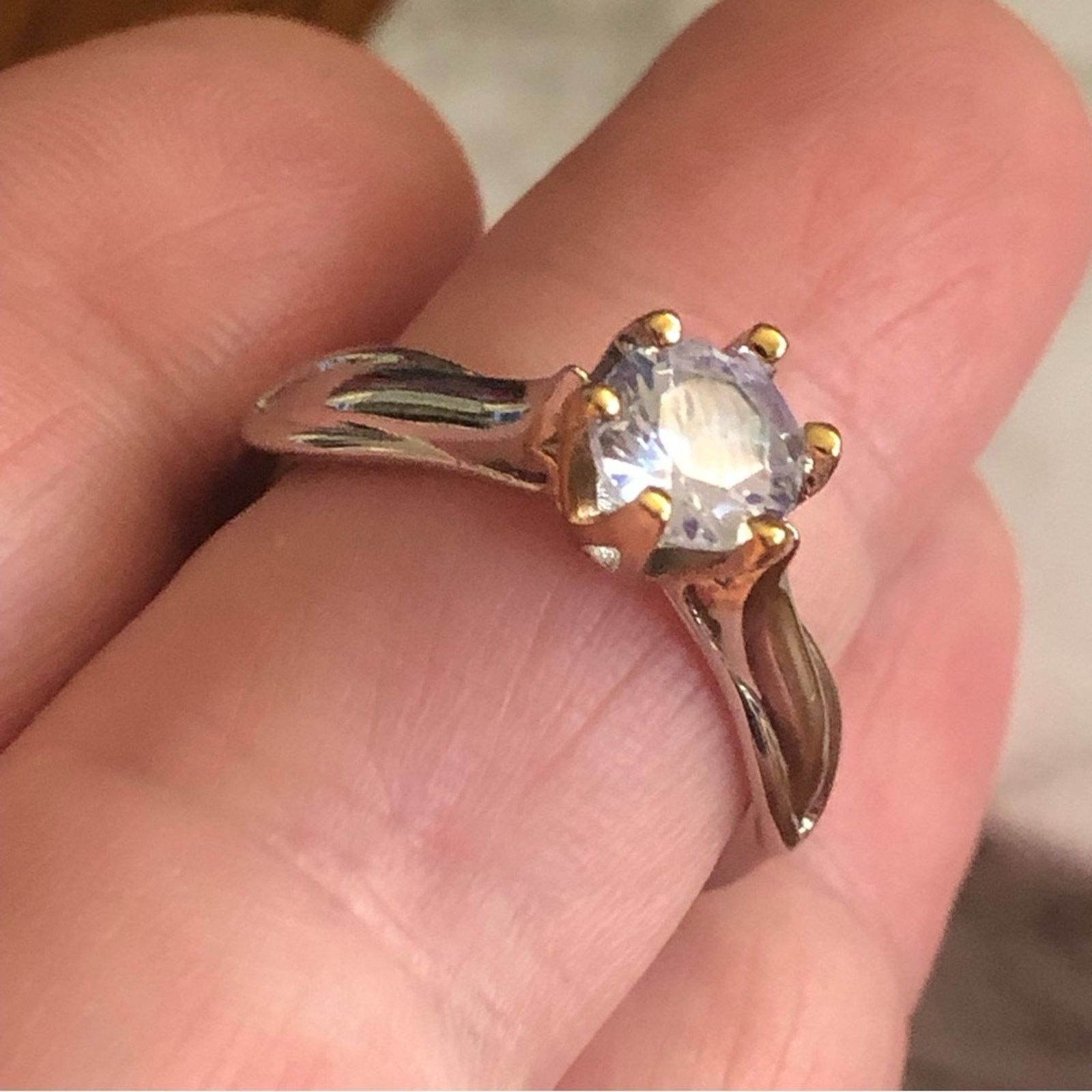 Jewelry 18kt gold and sterling silver 7mm CZ cocktail ring 8 NIB Size ONE SIZE - 8 Thumbnail