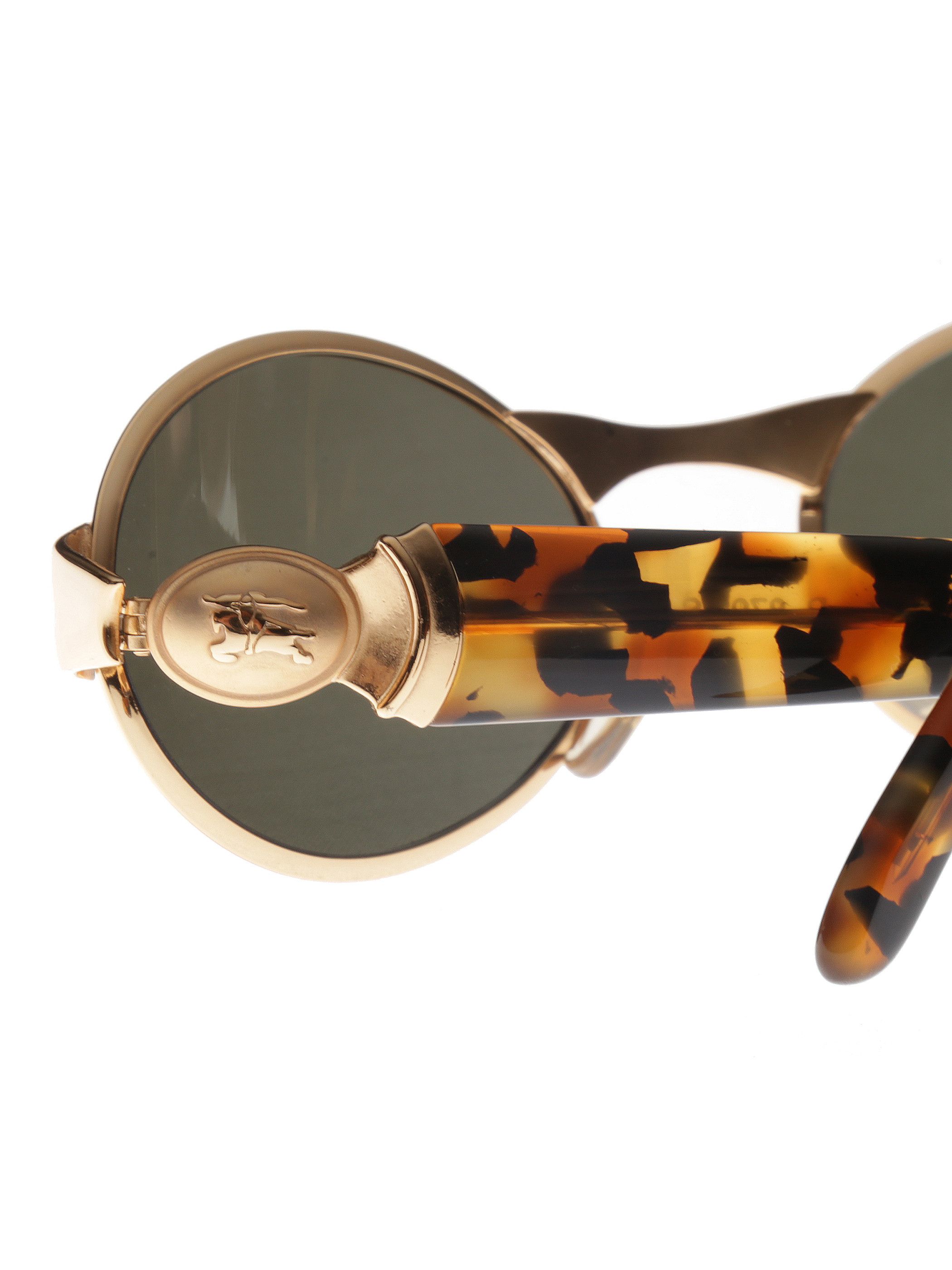 Burberry × Vintage Burberry '90s Gold Havana Oval Sunglasses Size ONE SIZE - 2 Thumbnail