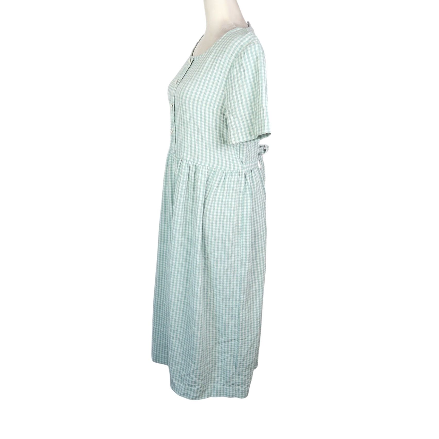 Vintage VINTAGE 90s Mint Green and Cream Gingham Midi Dress M Women Short Sleeve Sundress Casual 80s 90s Pattern Dress Mid Size M / US 6-8 / IT 42-44 - 3 Thumbnail